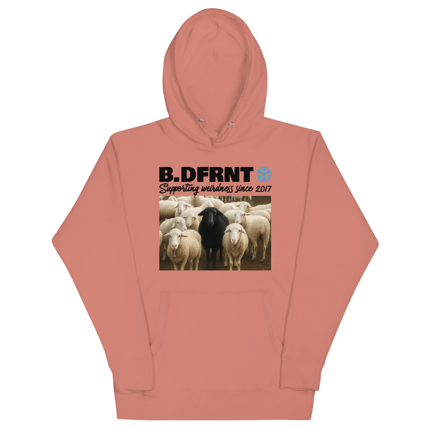 Pink-Black Sheep Hoodie from B.Different Clothing, front view, graffiti-inspired streetwear