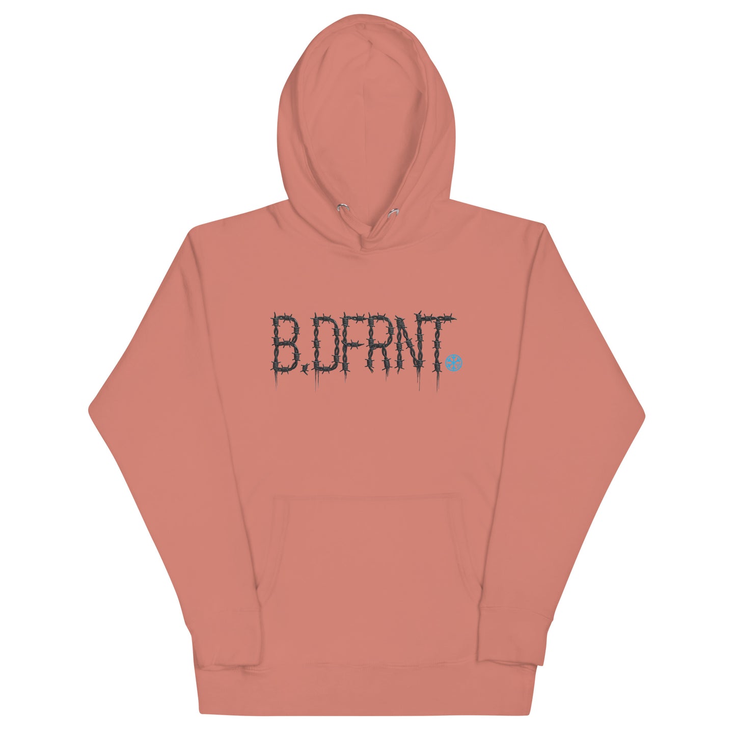 Pink-B.DFRNT Barbed Wire Hoodie from B.Different Clothing, front view, graffiti-inspired streetwear
