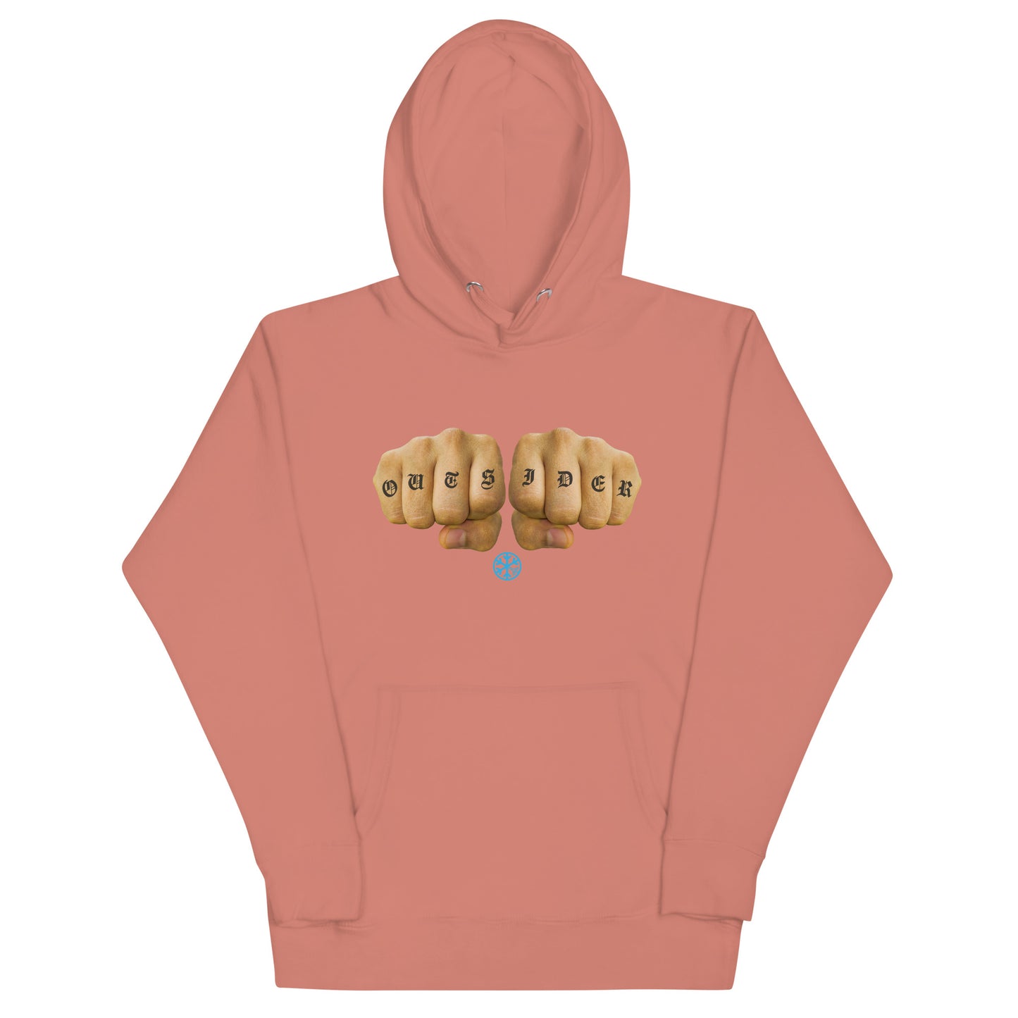 Pink-Outsider Tattoo Hoodie from B.Different Clothing, front view, graffiti-inspired streetwear