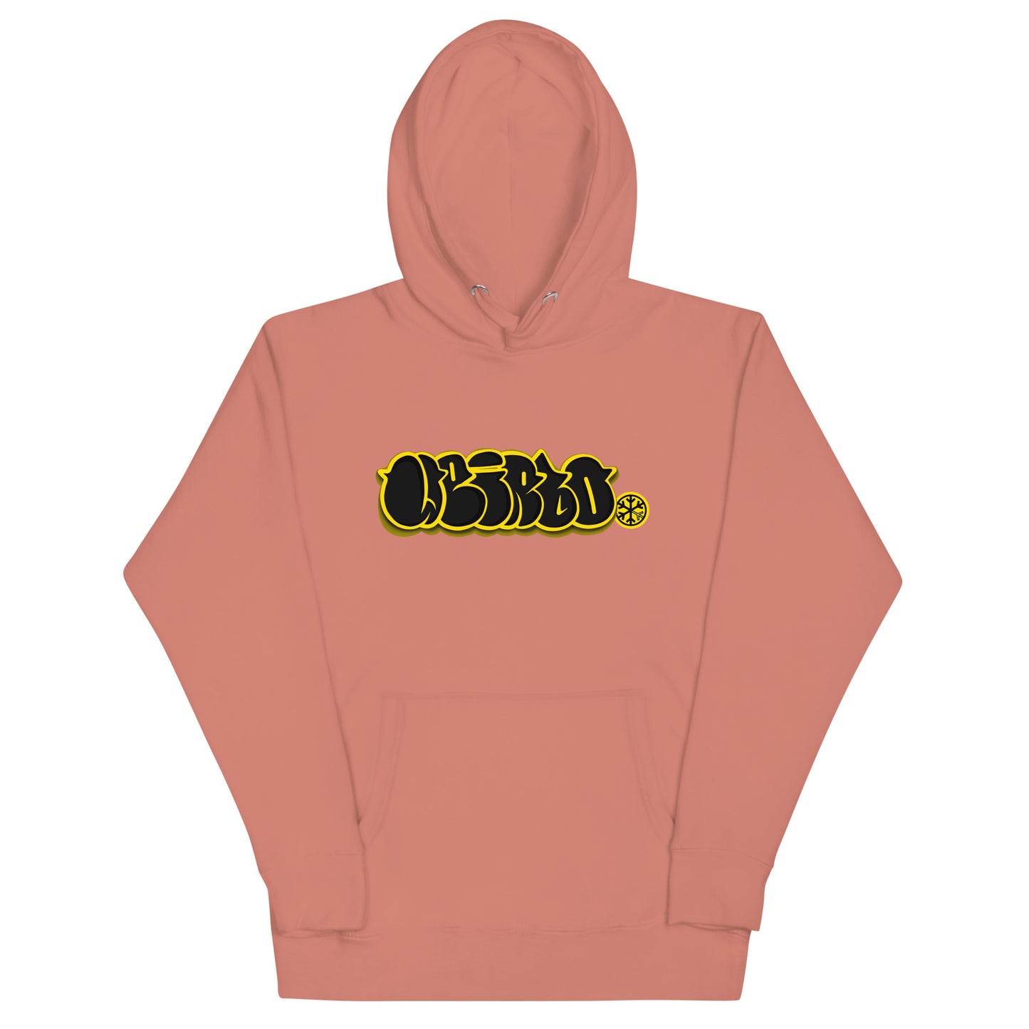 Pink-Weirdo Graffiti Throwie Hoodie from B.Different Clothing, front view, graffiti-inspired streetwear