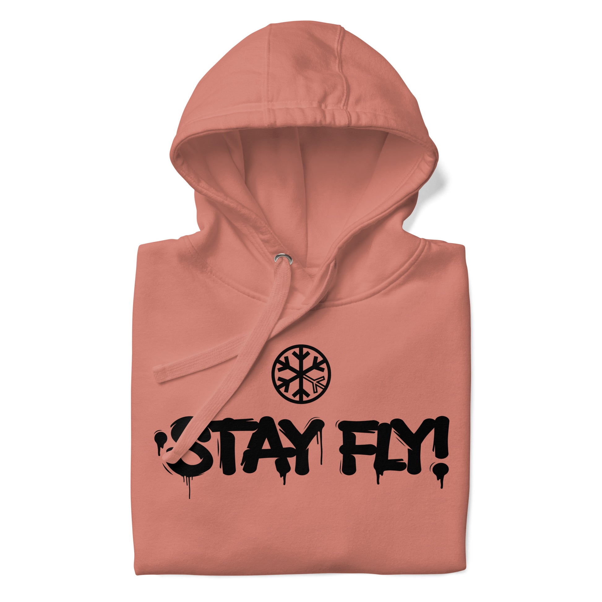 Pink-Stay Fly Graffiti Tag Hoodie from B.Different Clothing, folded, graffiti-inspired streetwear