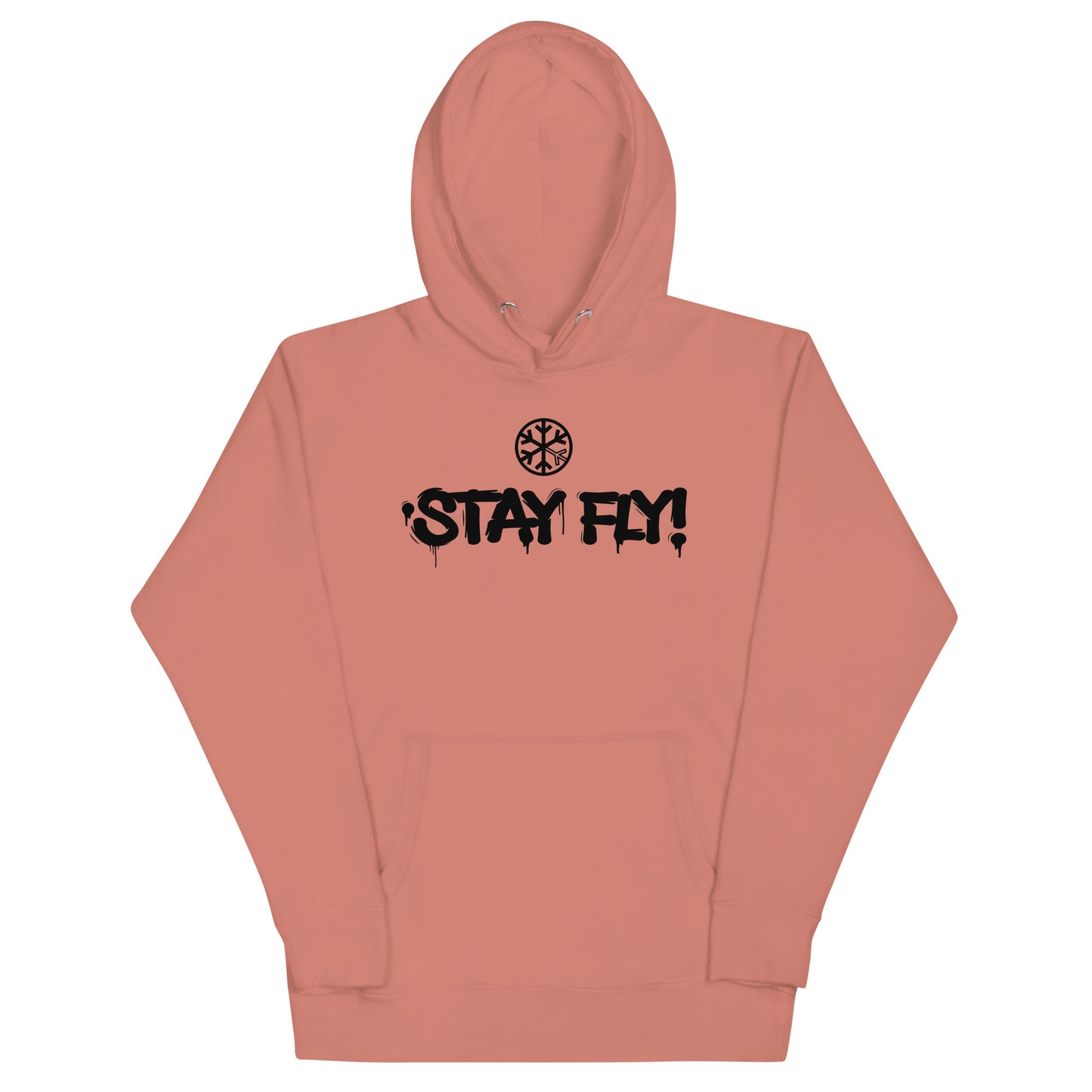 Pink-Stay Fly Graffiti Tag Hoodie from B.Different Clothing, front view, graffiti-inspired streetwear