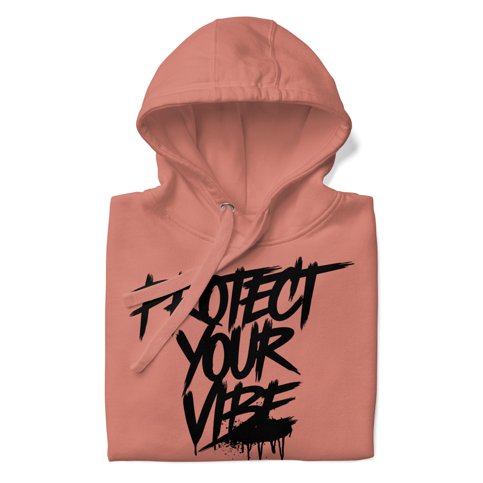 Pink-Protect Your Vibe Graffiti Tag hoodie from B.Different Clothing, folded, graffiti-inspired streetwear