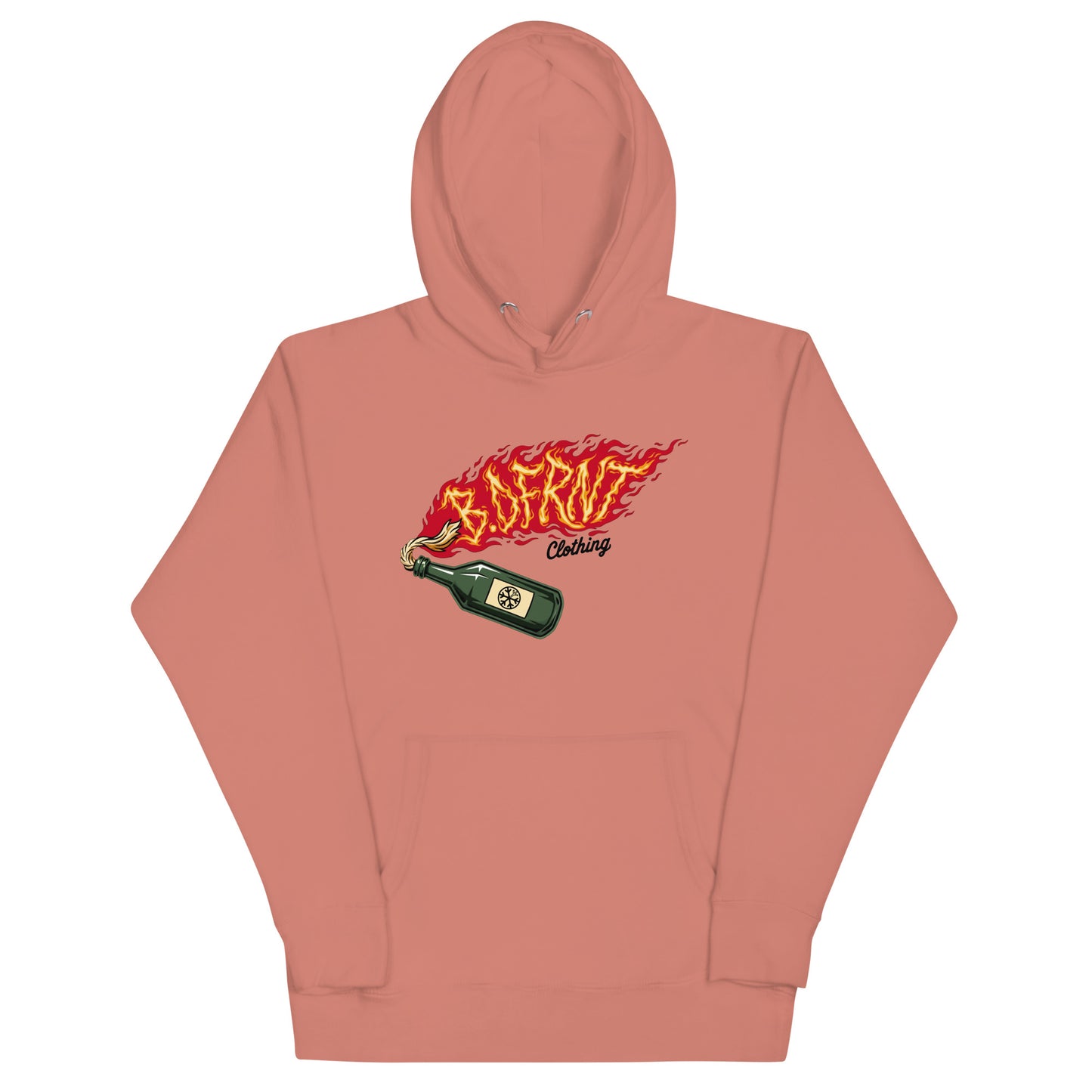 Pink-Molotov Graffiti Hoodie from B.Different Clothing, front view, graffiti-inspired streetwear