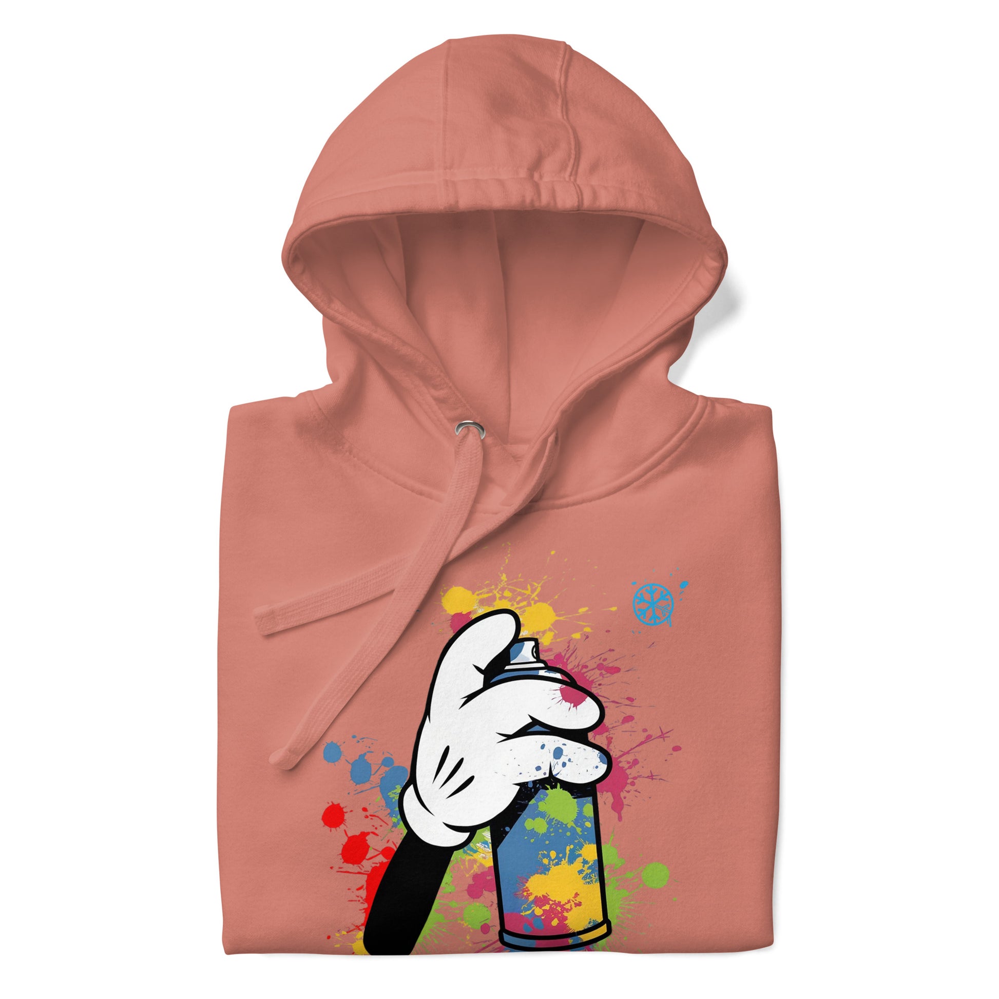 Pink-Hand Spray Can Graffiti Hoodie from B.Different Clothing, folded, graffiti-inspired streetwear