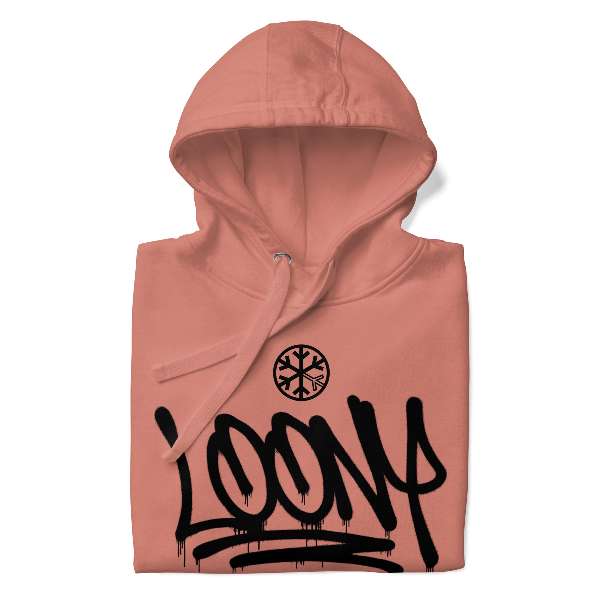 Pink-Loony Graffiti Tag Hoodie from B.Different Clothing, folded, graffiti-inspired streetwear