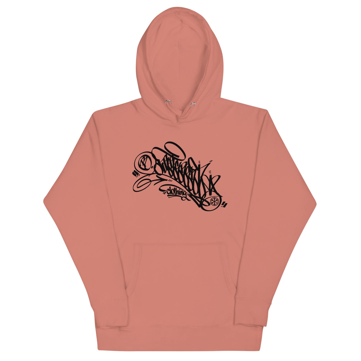 Pink-B.Different Clothing Graffiti Tag Hoodie from B.Different Clothing, front view, graffiti-inspired streetwear