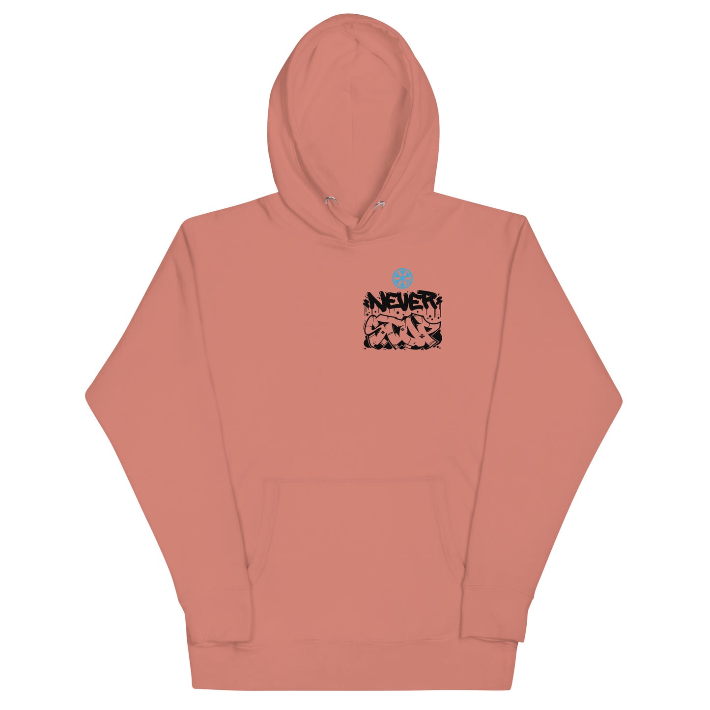 Pink-Never Stop Graffiti Character Hoodie from B.Different Clothing, front view, graffiti-inspired streetwear
