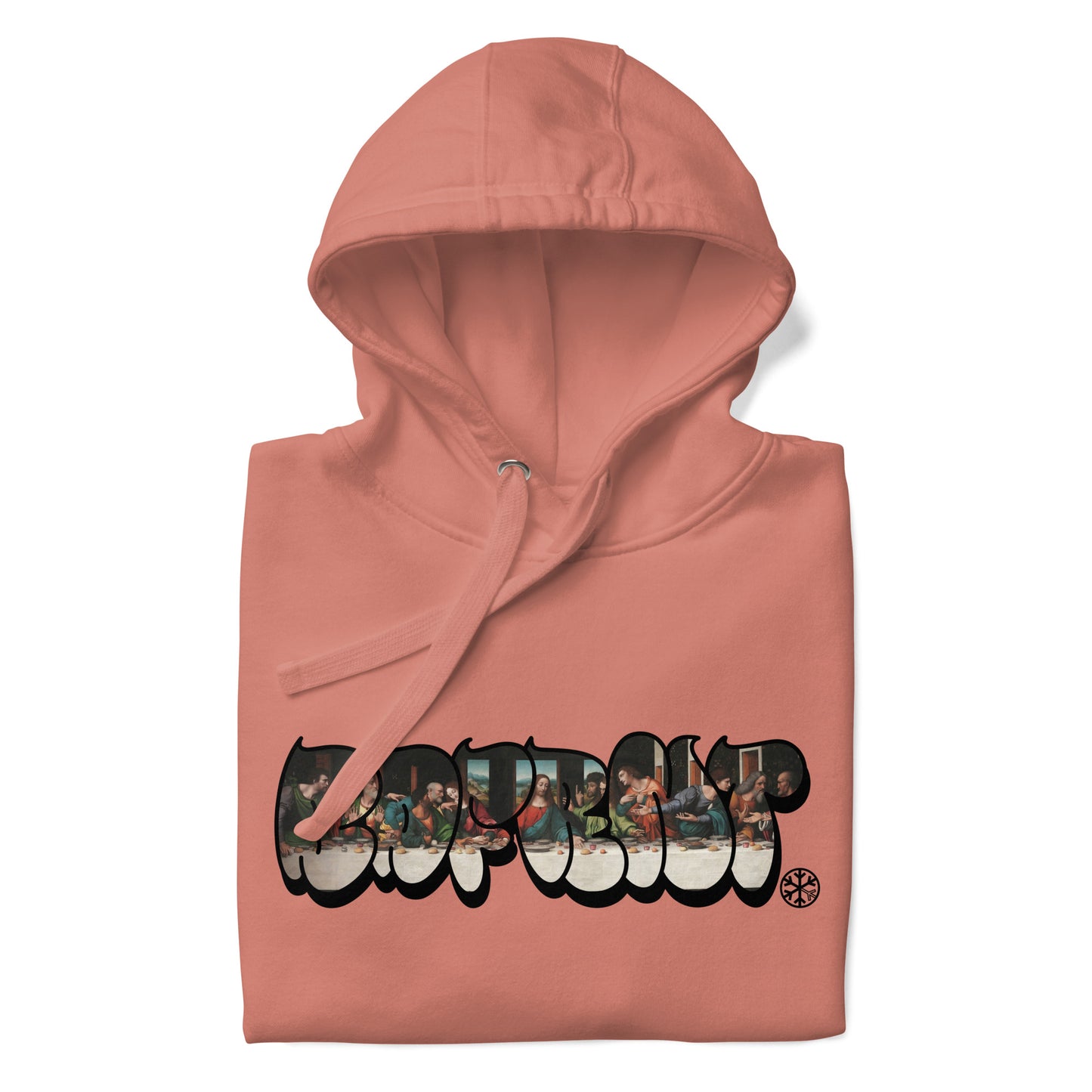 Pink-BDFRNT Throwie x Last Supper Graffiti Hoodie from B.Different Clothing, folded, graffiti-inspired streetwear