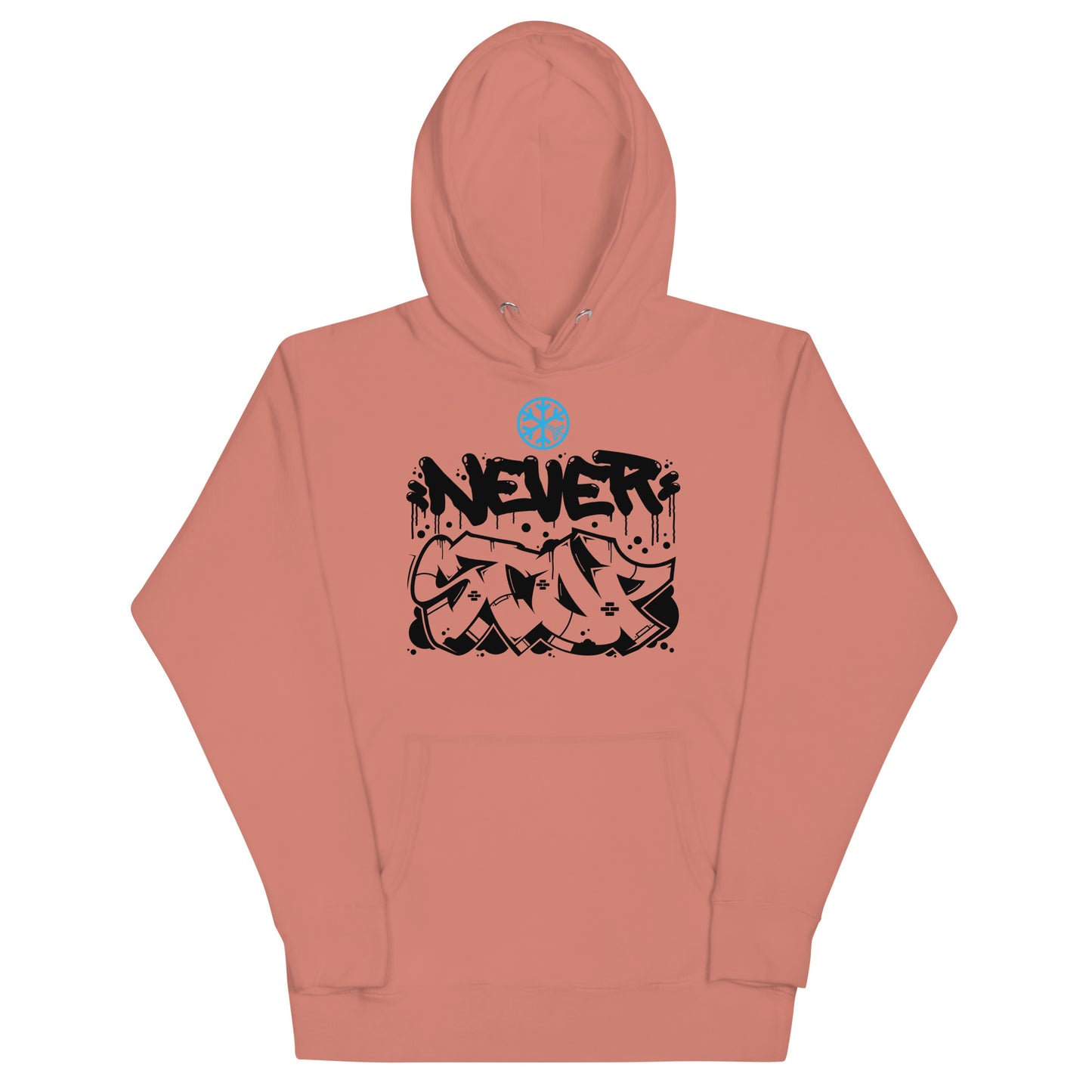Pink-Never Stop Graffiti Piece Hoodie from B.Different Clothing, front view, graffiti-inspired streetwear