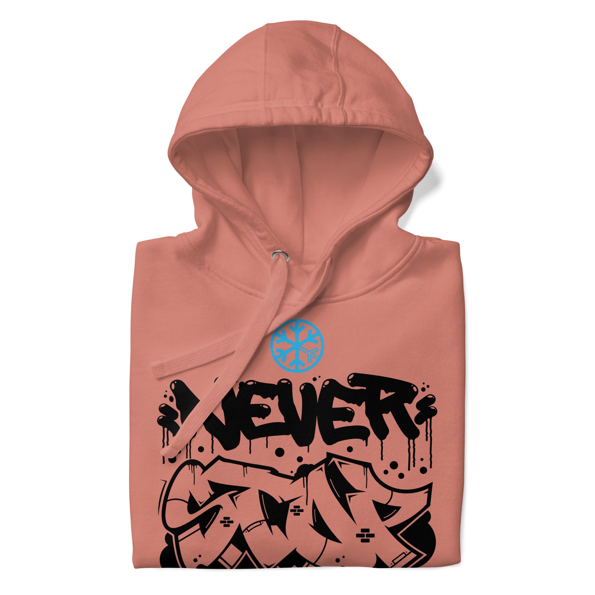 Pink-Never Stop Graffiti Piece Hoodie from B.Different Clothing, folded, graffiti-inspired streetwear