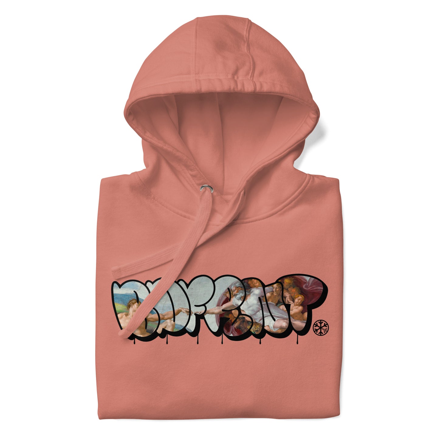 Pink-BDFRNT Throwie x Creation of Adam Graffiti Hoodie from B.Different Clothing, folded, graffiti-inspired streetwear