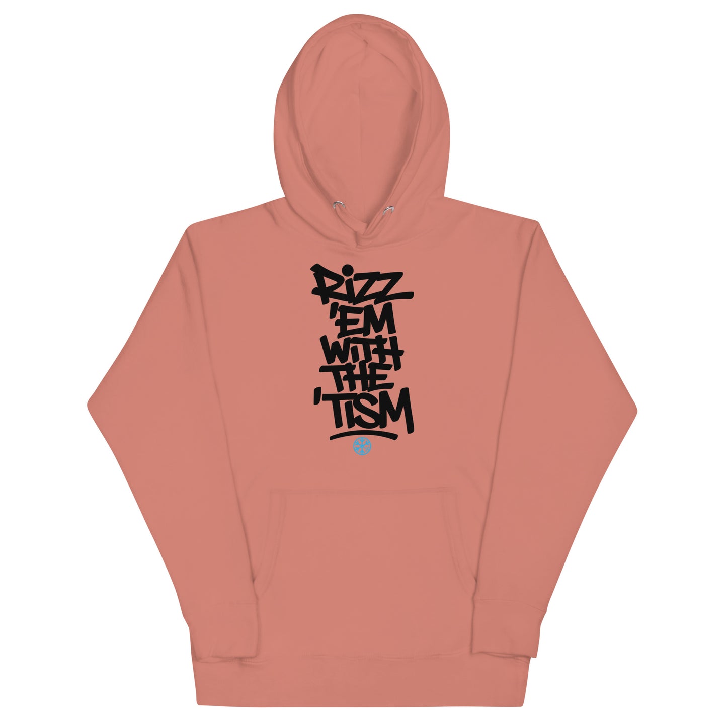 Pink-Rizz 'Em With The 'Tism Graffiti Hoodie from B.Different Clothing, front view, graffiti-inspired streetwear