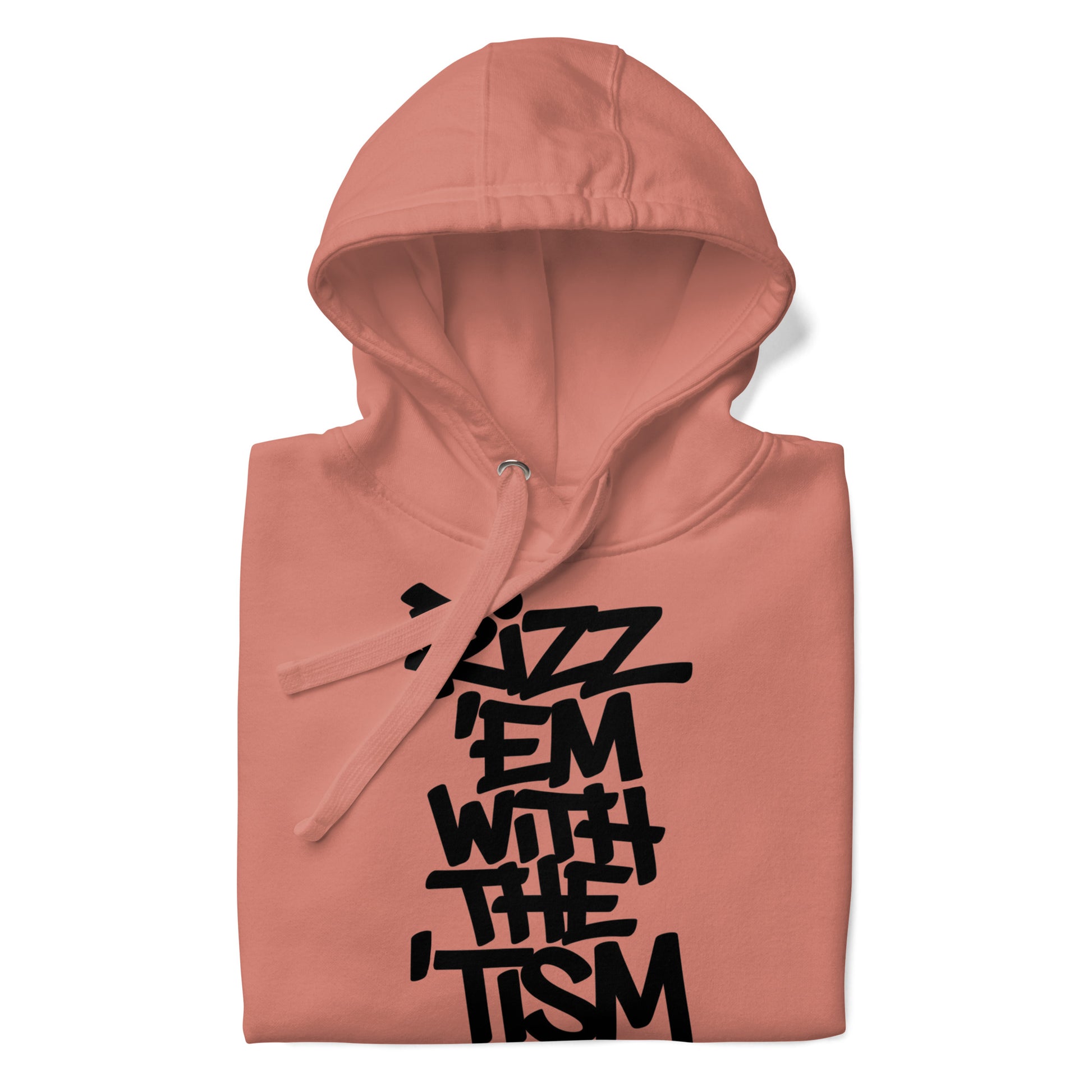 Pink-Rizz 'Em With The 'Tism Graffiti Hoodie from B.Different Clothing, folded, graffiti-inspired streetwear