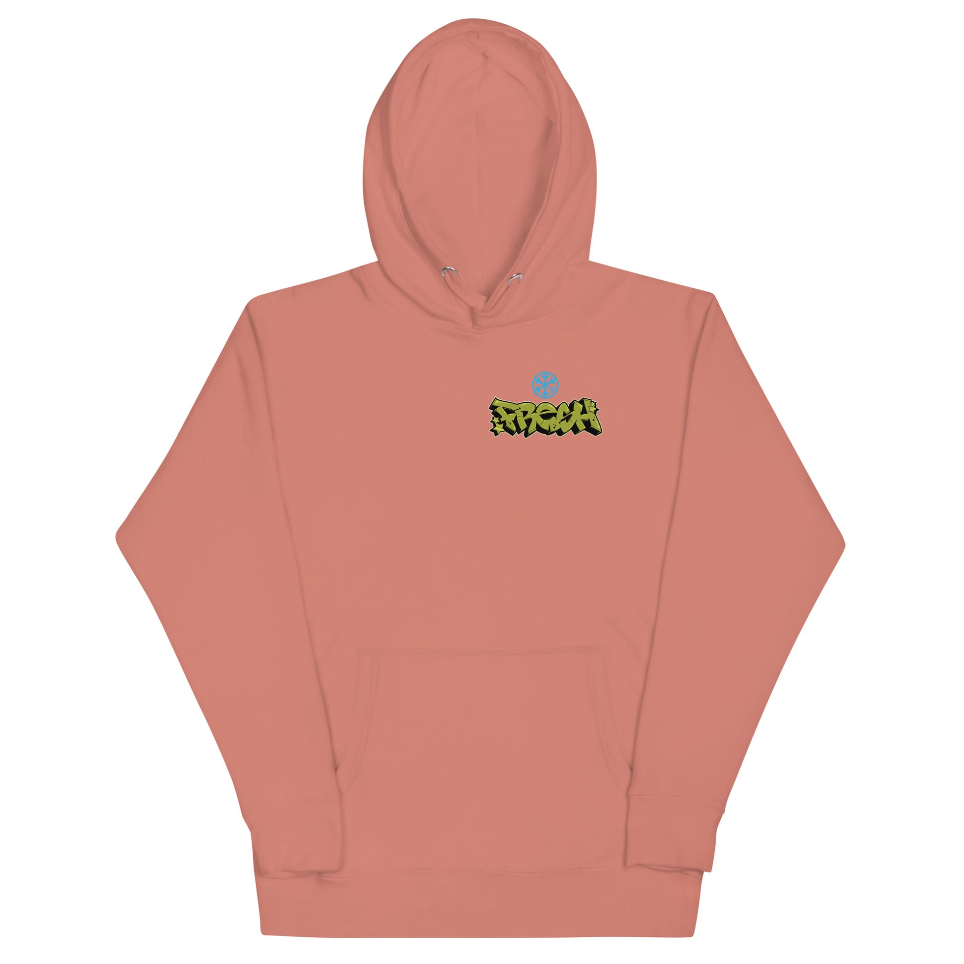 Pink-Fresh Graffiti Character Hoodie from B.Different Clothing, front view, graffiti-inspired streetwear