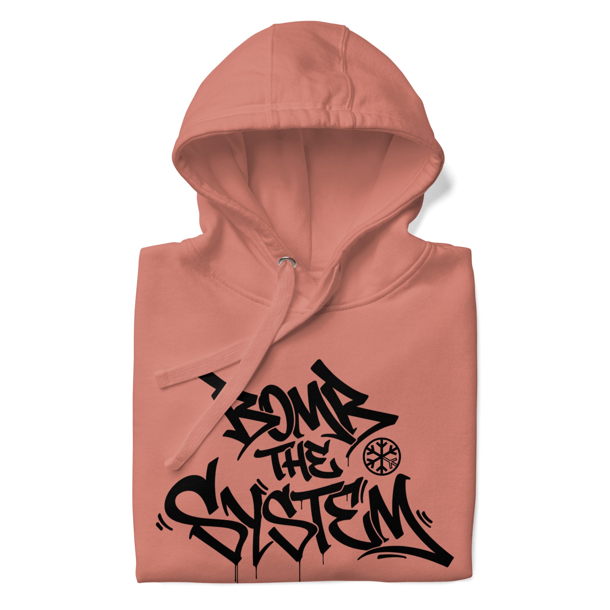 Pink-Bomb The System Graffiti Hoodie from B.Different Clothing, folded, graffiti-inspired streetwear