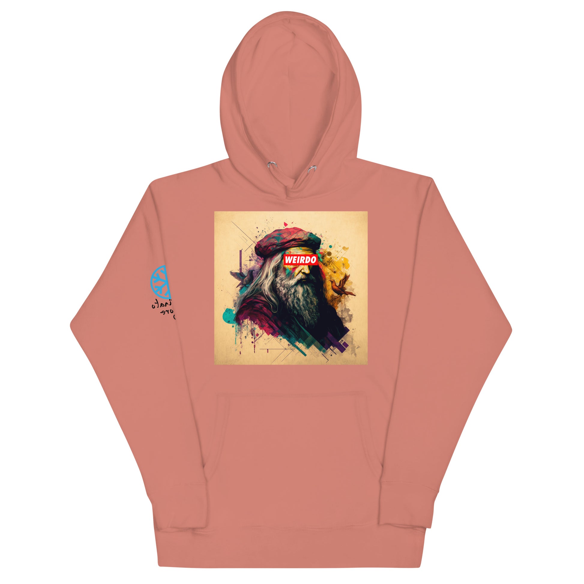 Pink-Leonardo da Vinci Hoodie from B.Different Clothing, front view, graffiti-inspired streetwear