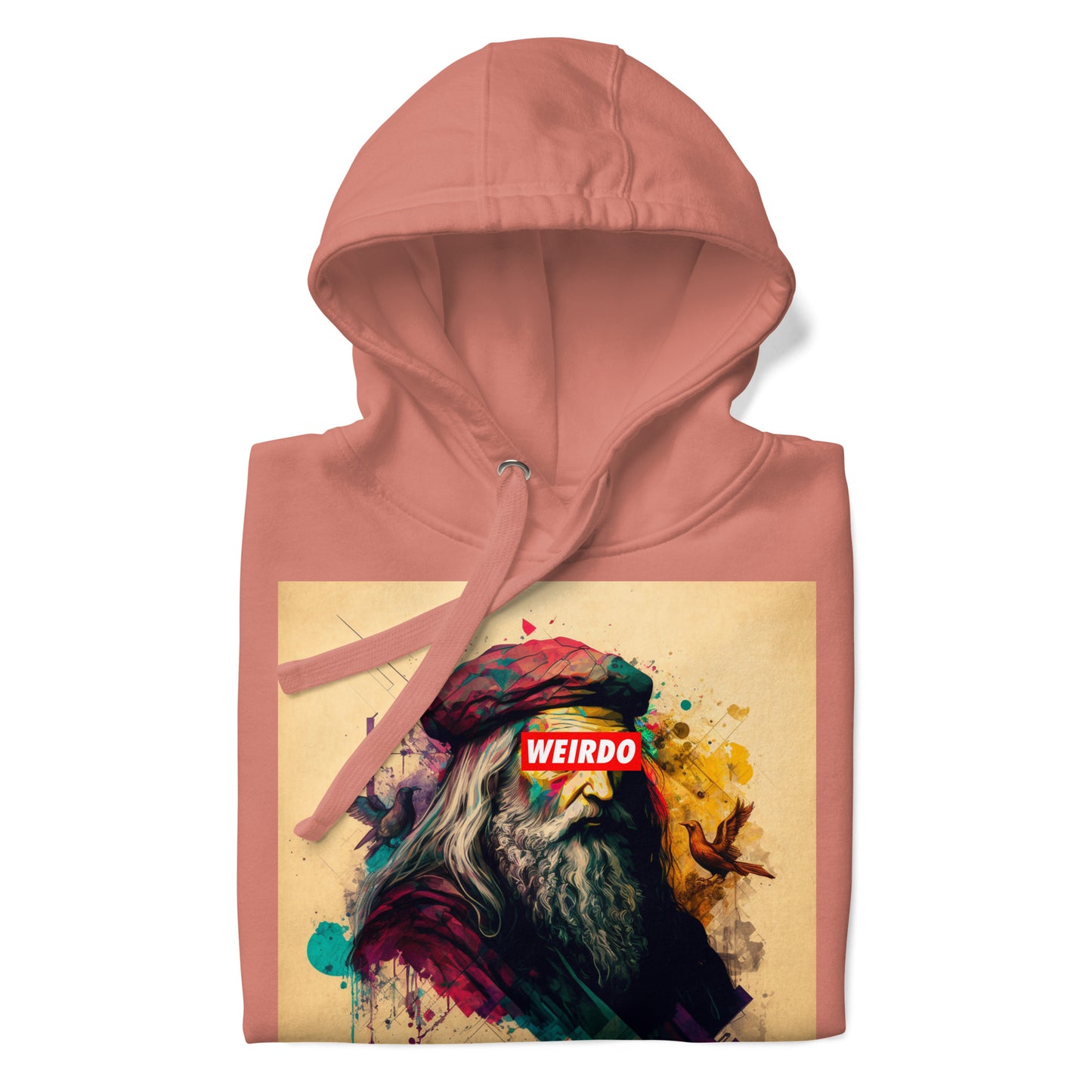 Pink-Leonardo da Vinci Hoodie from B.Different Clothing, folded, graffiti-inspired streetwear
