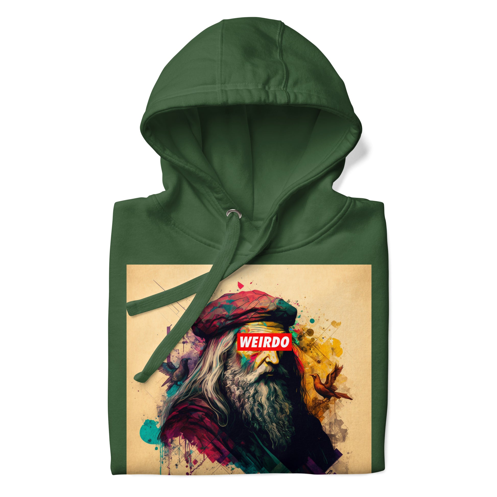 Green-Leonardo da Vinci Hoodie from B.Different Clothing, folded, graffiti-inspired streetwear