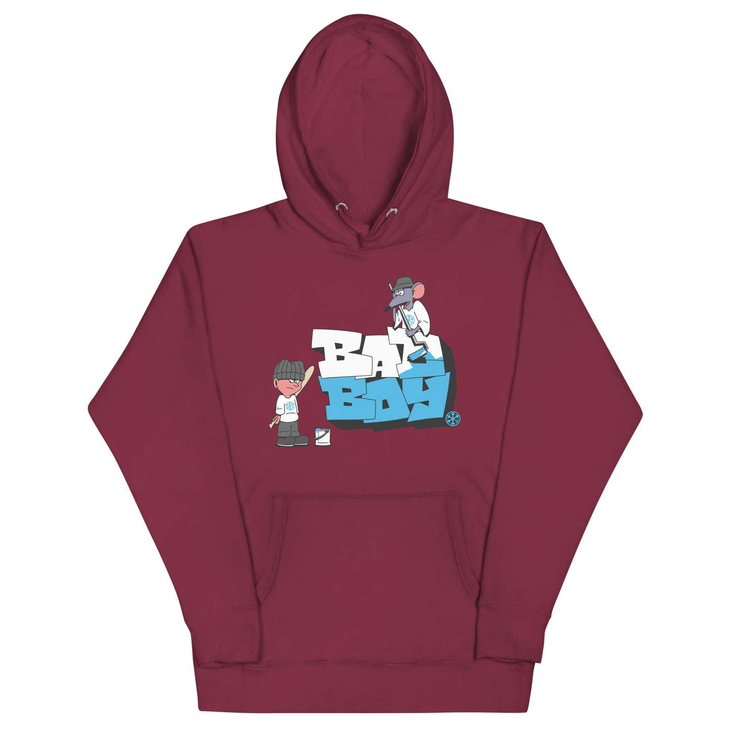Maroon-Bad Boy Graffiti Hoodie from B.Different Clothing, front view, graffiti-inspired streetwear
