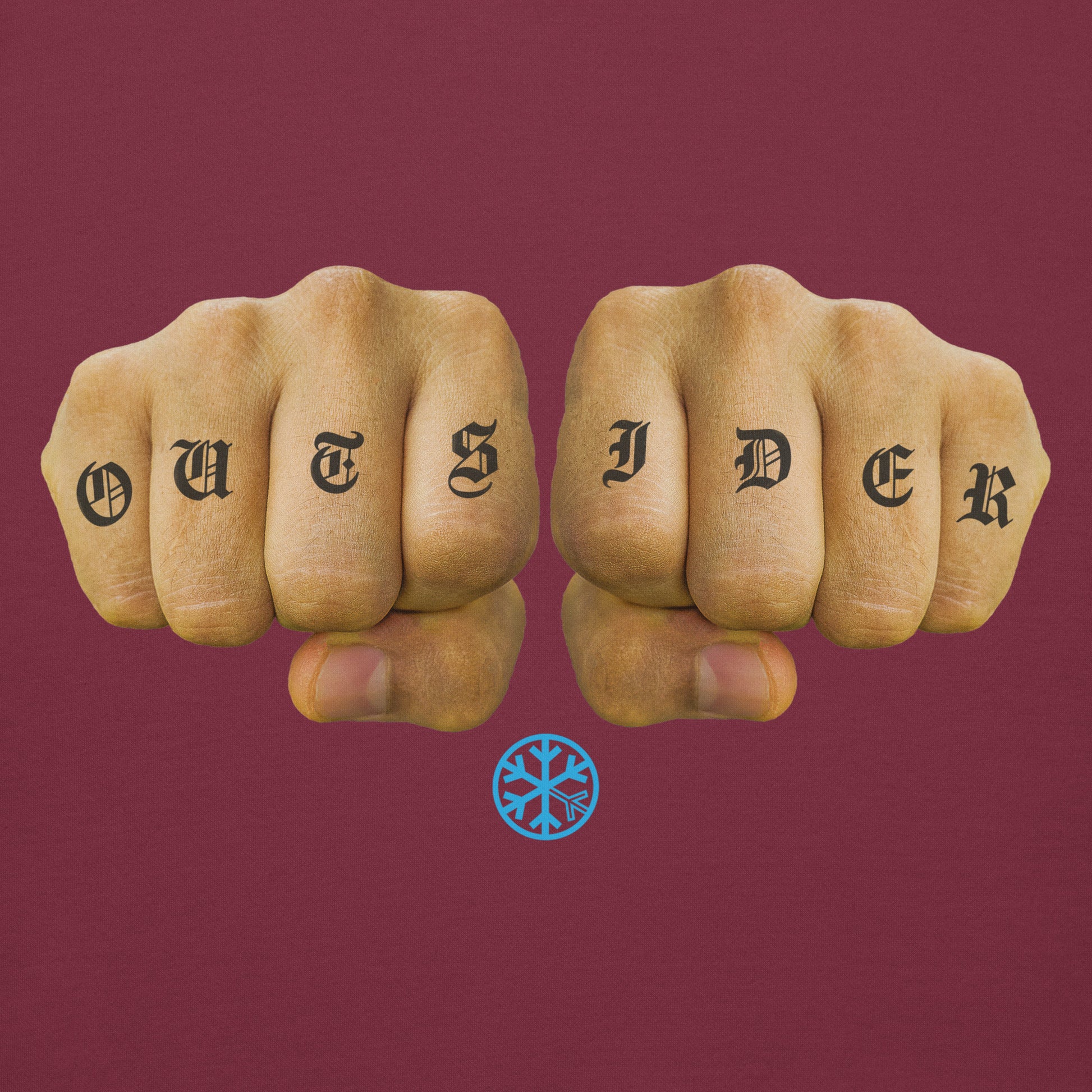 Maroon-Outsider Tattoo Hoodie from B.Different Clothing, graphic, graffiti-inspired streetwear