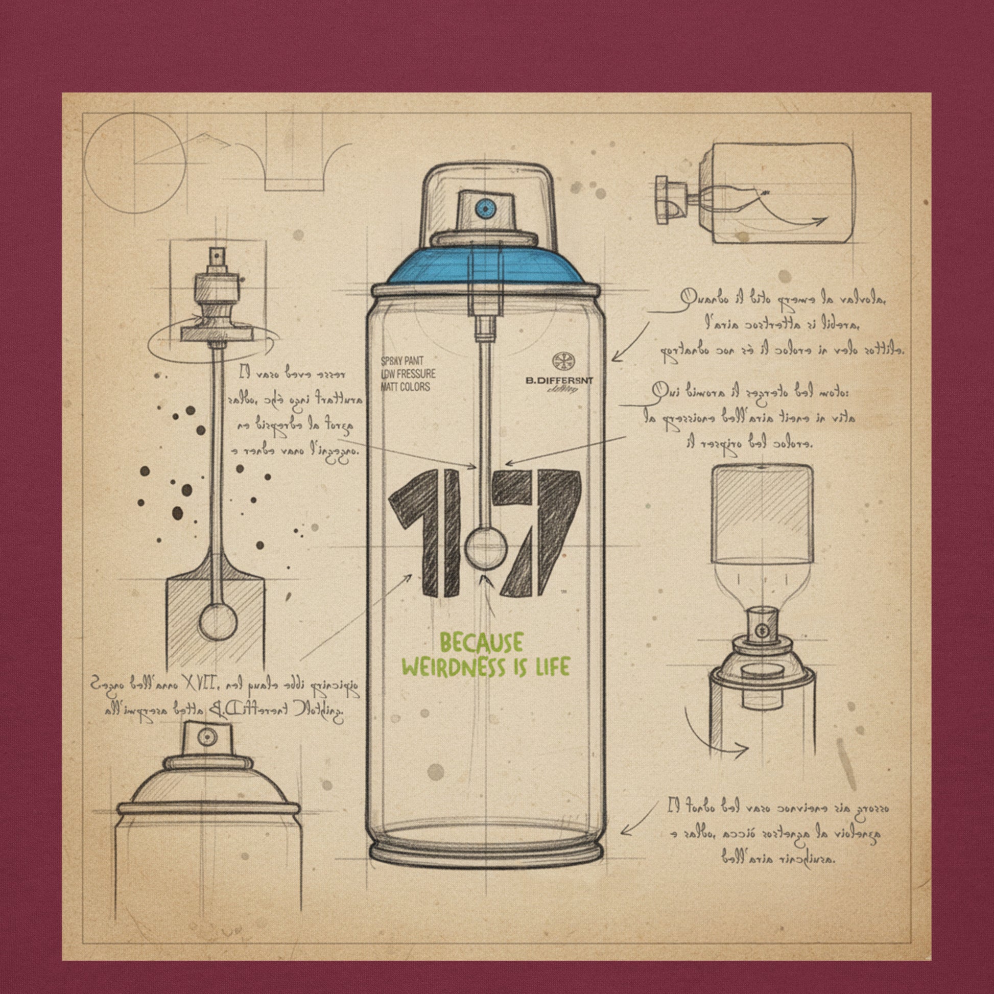 Maroon-Spray Can Sketch Graffiti Hoodie from B.Different Clothing, graphic, graffiti-inspired streetwear