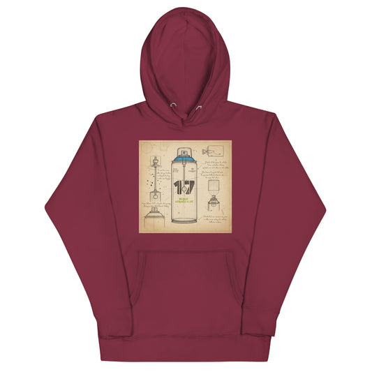 Maroon-Spray Can Sketch Graffiti Hoodie from B.Different Clothing, front view, graffiti-inspired streetwear