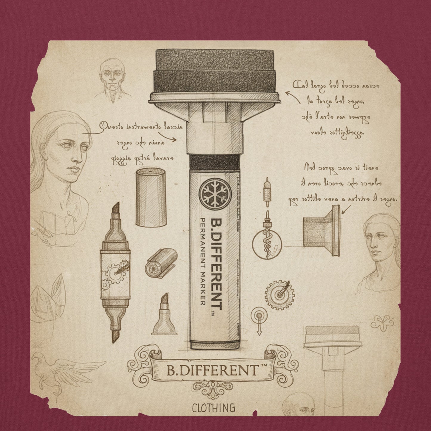 Maroon-Marker Sketch Graffiti Hoodie from B.Different Clothing, graphic, graffiti-inspired streetwear