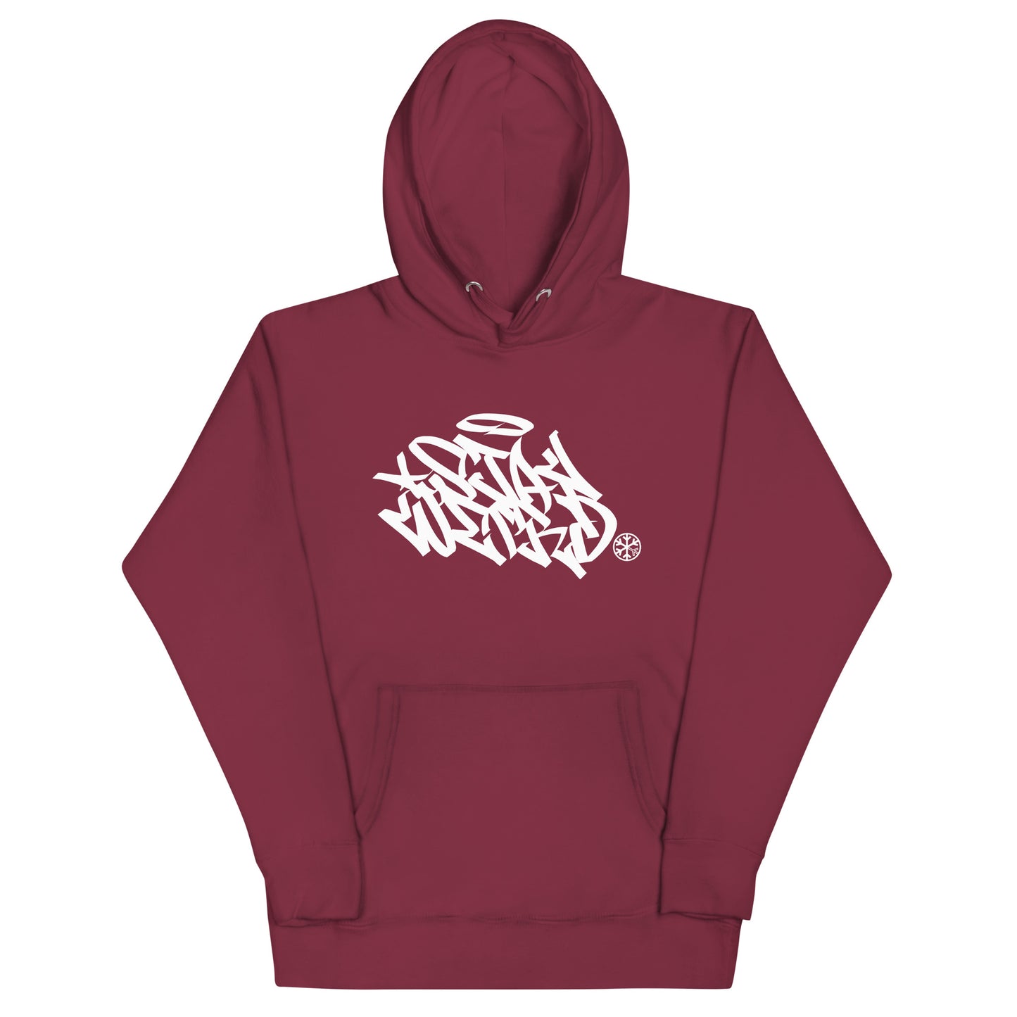 Maroon-Stay Weird Graffiti Tag Hoodie from B.Different Clothing, front view, graffiti-inspired streetwear