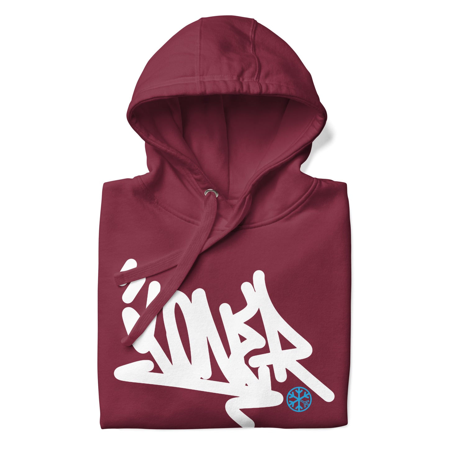 Maroon-Loner Graffiti Tag Hoodie from B.Different Clothing, folded, graffiti-inspired streetwear