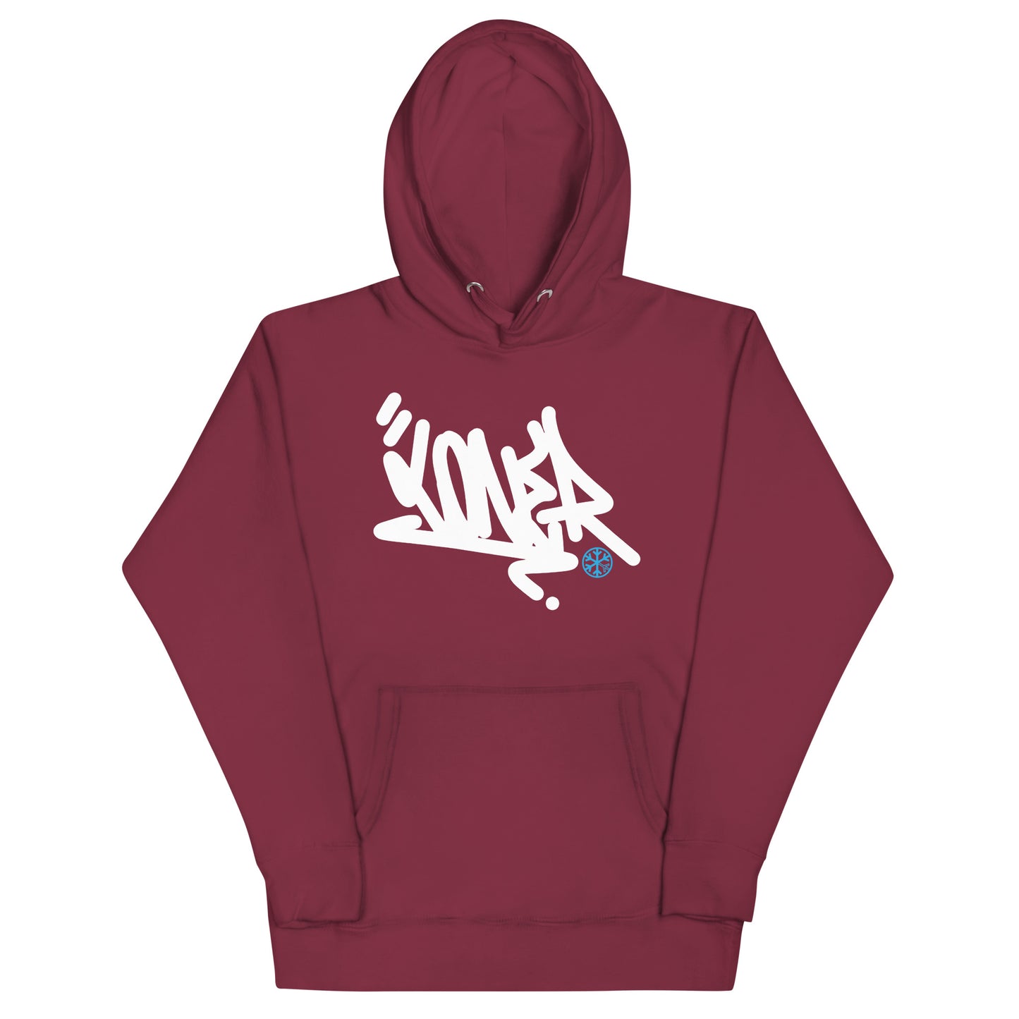 Maroon-Loner Graffiti Tag Hoodie from B.Different Clothing, front view, graffiti-inspired streetwear