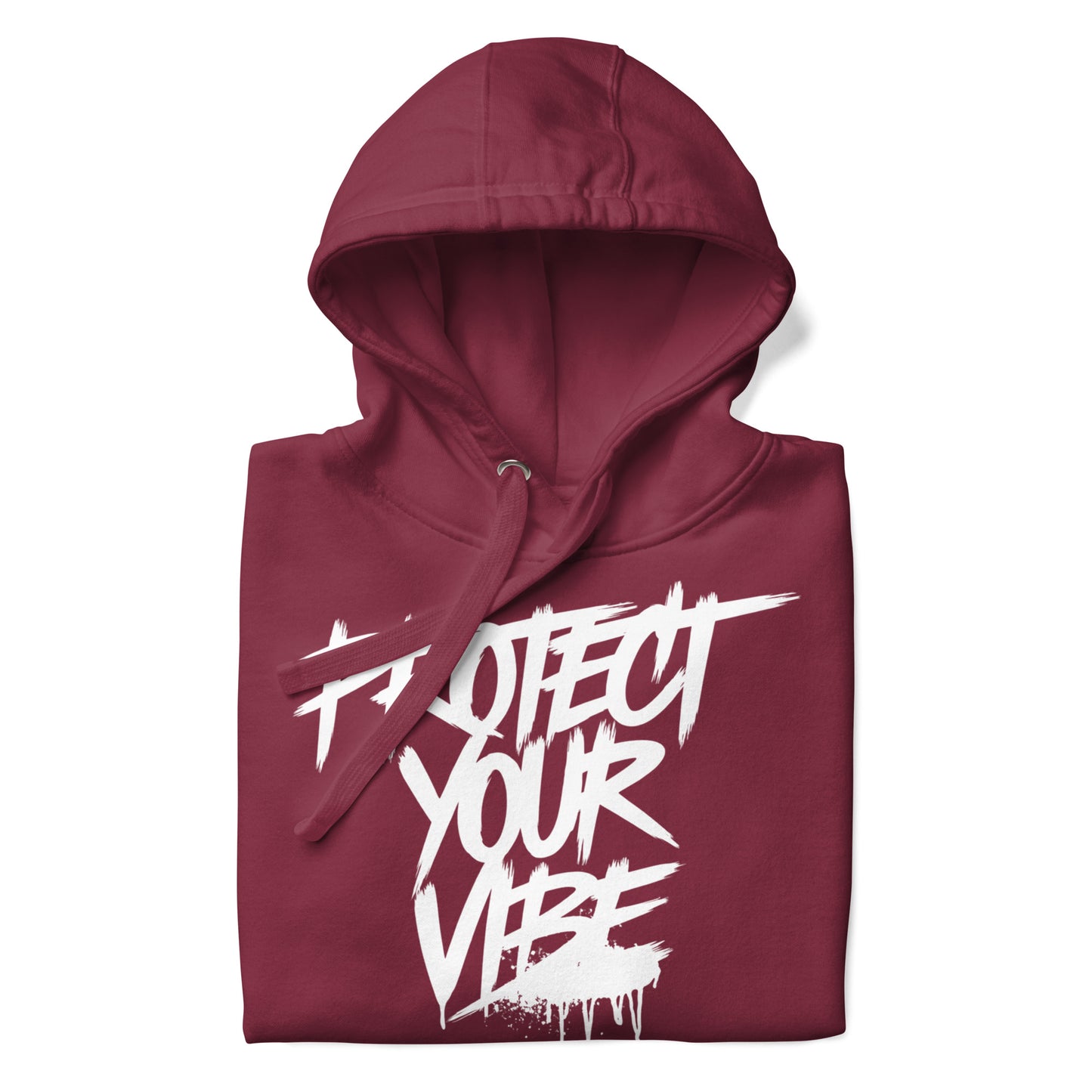 Maroon-Protect Your Vibe Graffiti Tag hoodie from B.Different Clothing, folded, graffiti-inspired streetwear