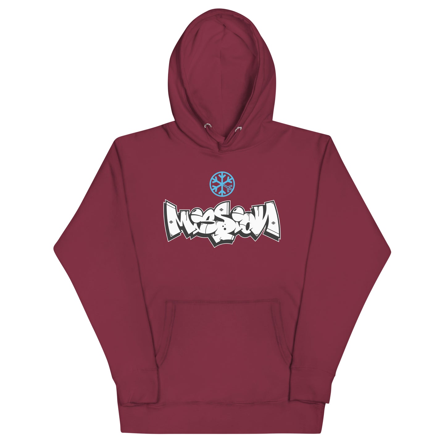 Maroon-Mission Graffiti Piece Hoodie from B.Different Clothing, front view, graffiti-inspired streetwear