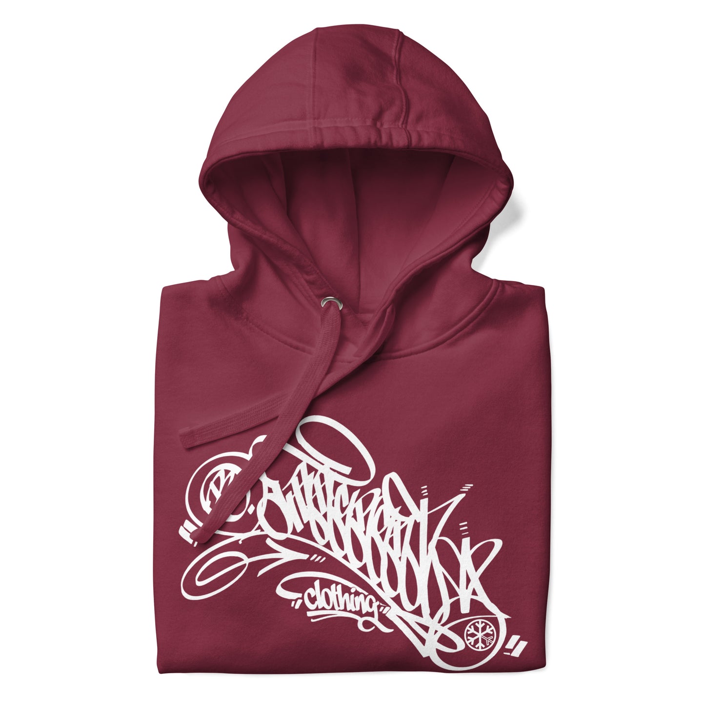 Maroon-B.Different Clothing Graffiti Tag Hoodie from B.Different Clothing, folded, graffiti-inspired streetwear
