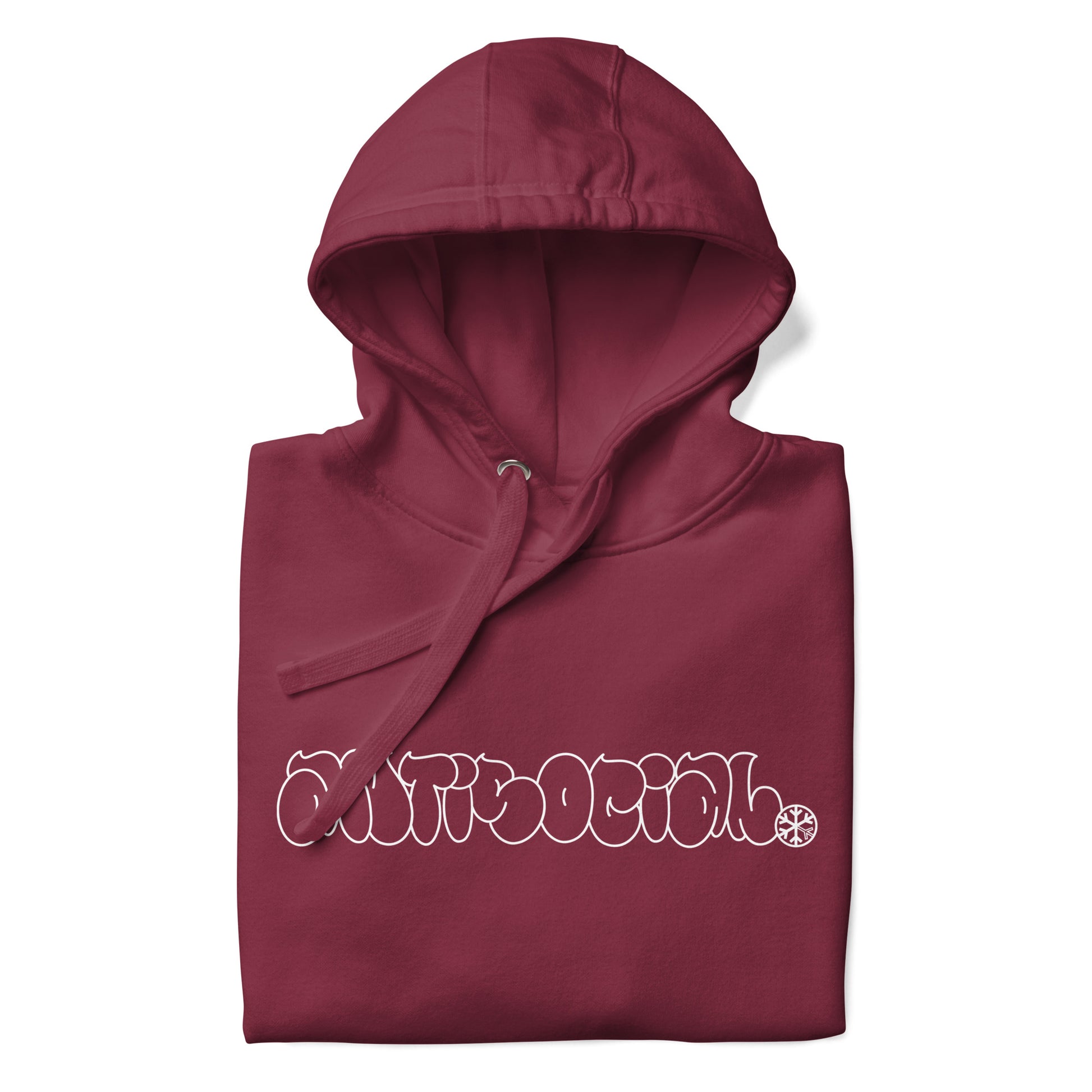 Maroon-Antisocial Graffiti Hollow Hoodie from B.Different Clothing, folded, graffiti-inspired streetwear