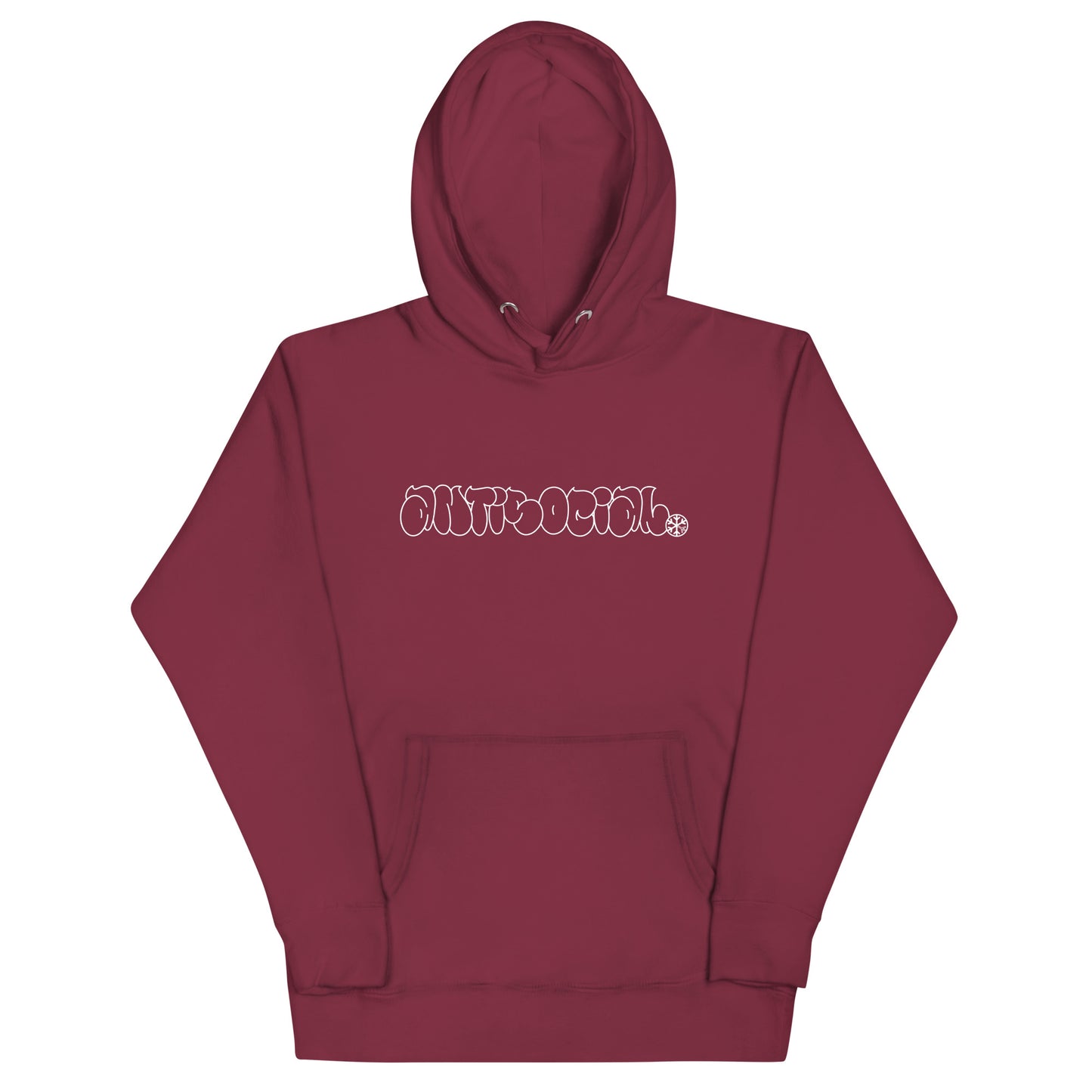 Maroon-Antisocial Graffiti Hollow Hoodie from B.Different Clothing, front view, graffiti-inspired streetwear