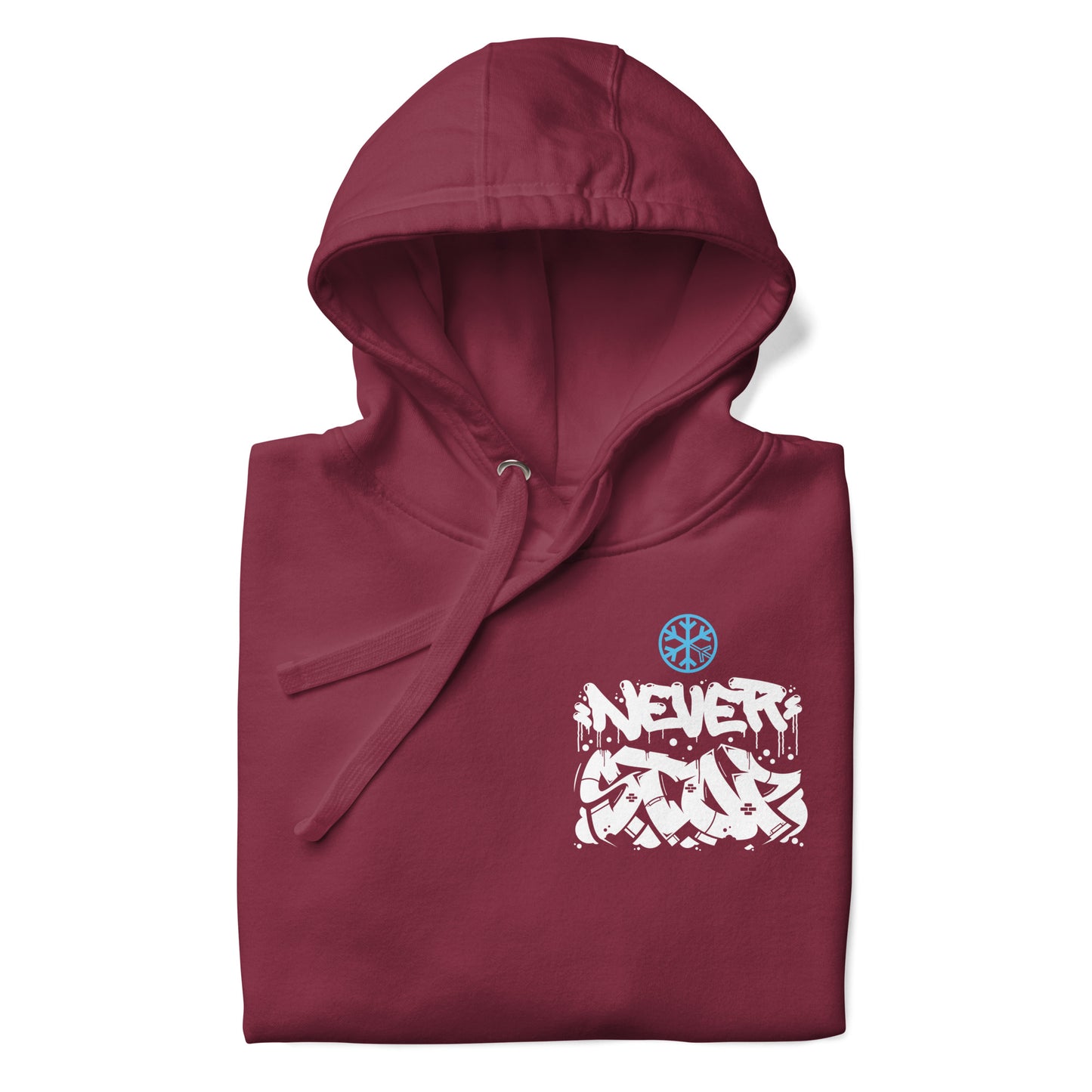 Maroon-Never Stop Graffiti Character Hoodie from B.Different Clothing, folded, graffiti-inspired streetwear
