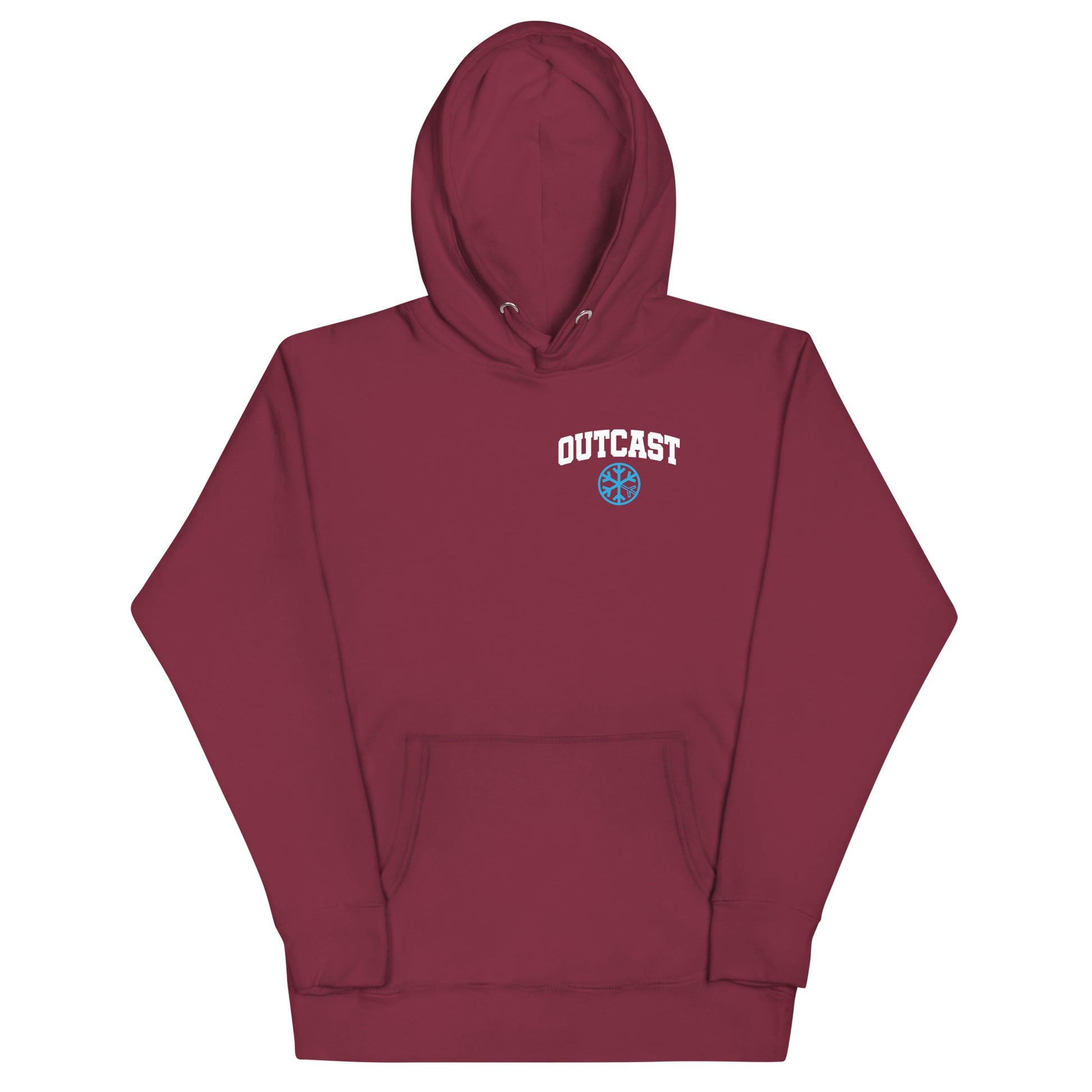 Maroon-Outcast Graffiti Character Hoodie from B.Different Clothing, front view, graffiti-inspired streetwear