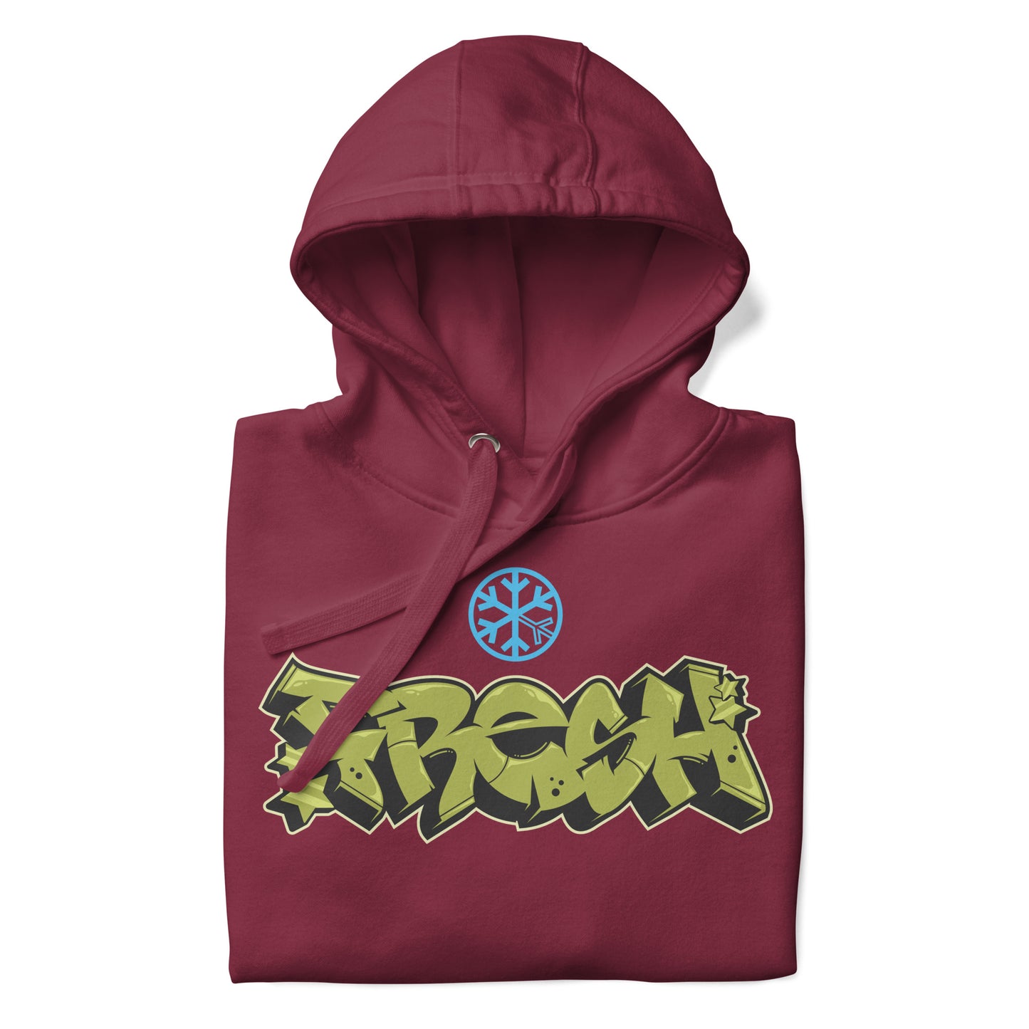 Maroon-Fresh Graffiti Piece Hoodie from B.Different Clothing, folded, graffiti-inspired streetwear
