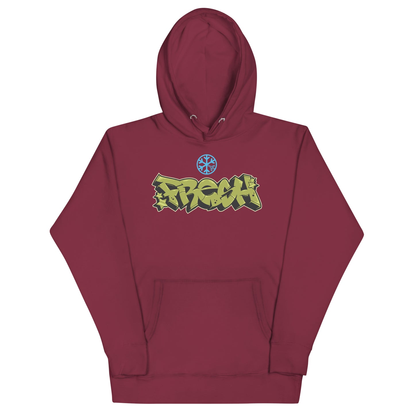 Maroon-Fresh Graffiti Piece Hoodie from B.Different Clothing, front view, graffiti-inspired streetwear