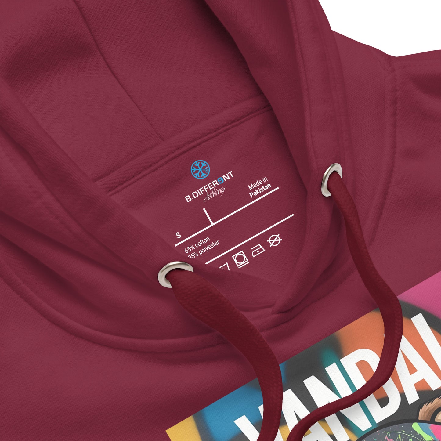 Maroon-Vandal Teddy Bear Graffiti Hoodie from B.Different Clothing, collar, graffiti-inspired streetwear