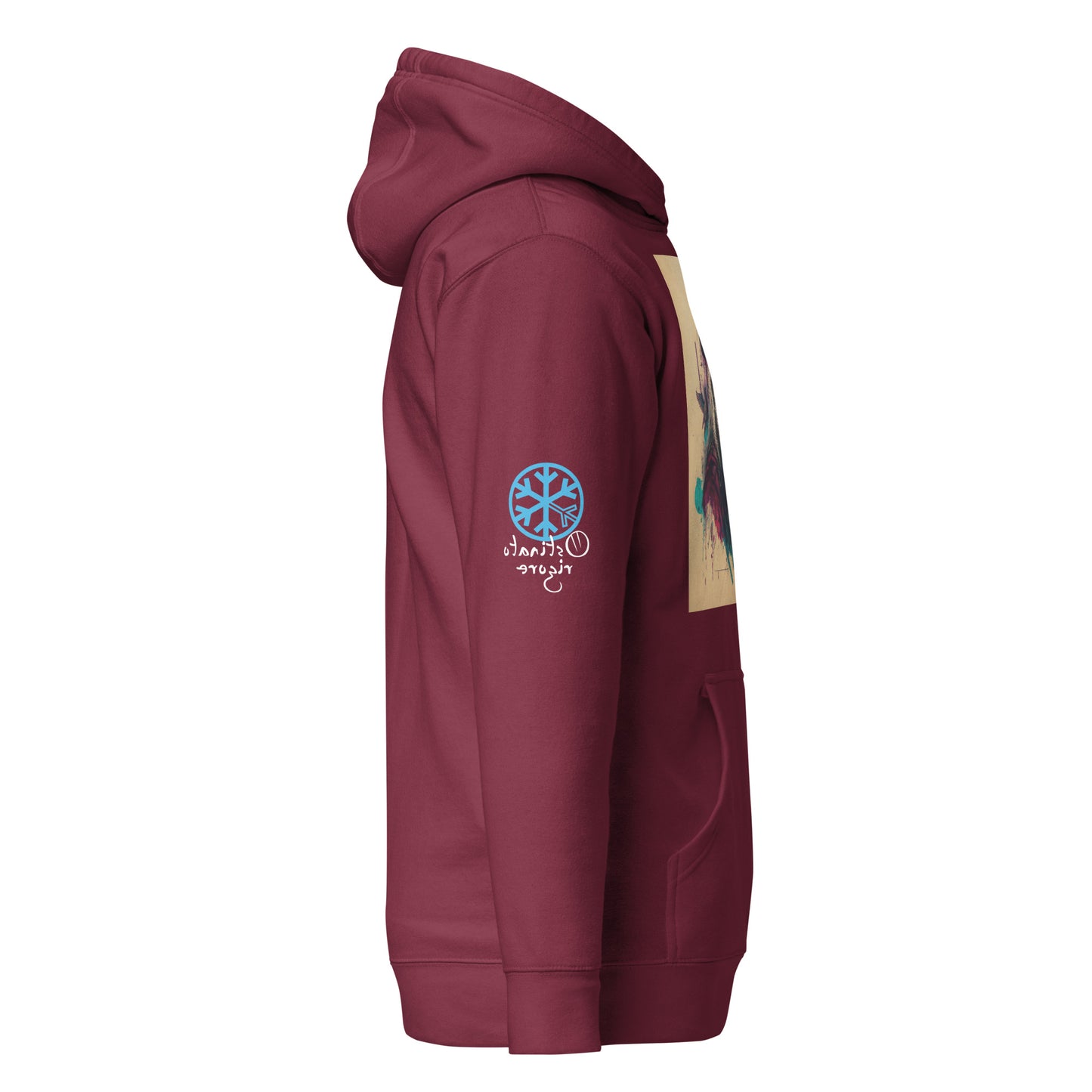 Maroon-Leonardo da Vinci Hoodie from B.Different Clothing, side view, graffiti-inspired streetwear