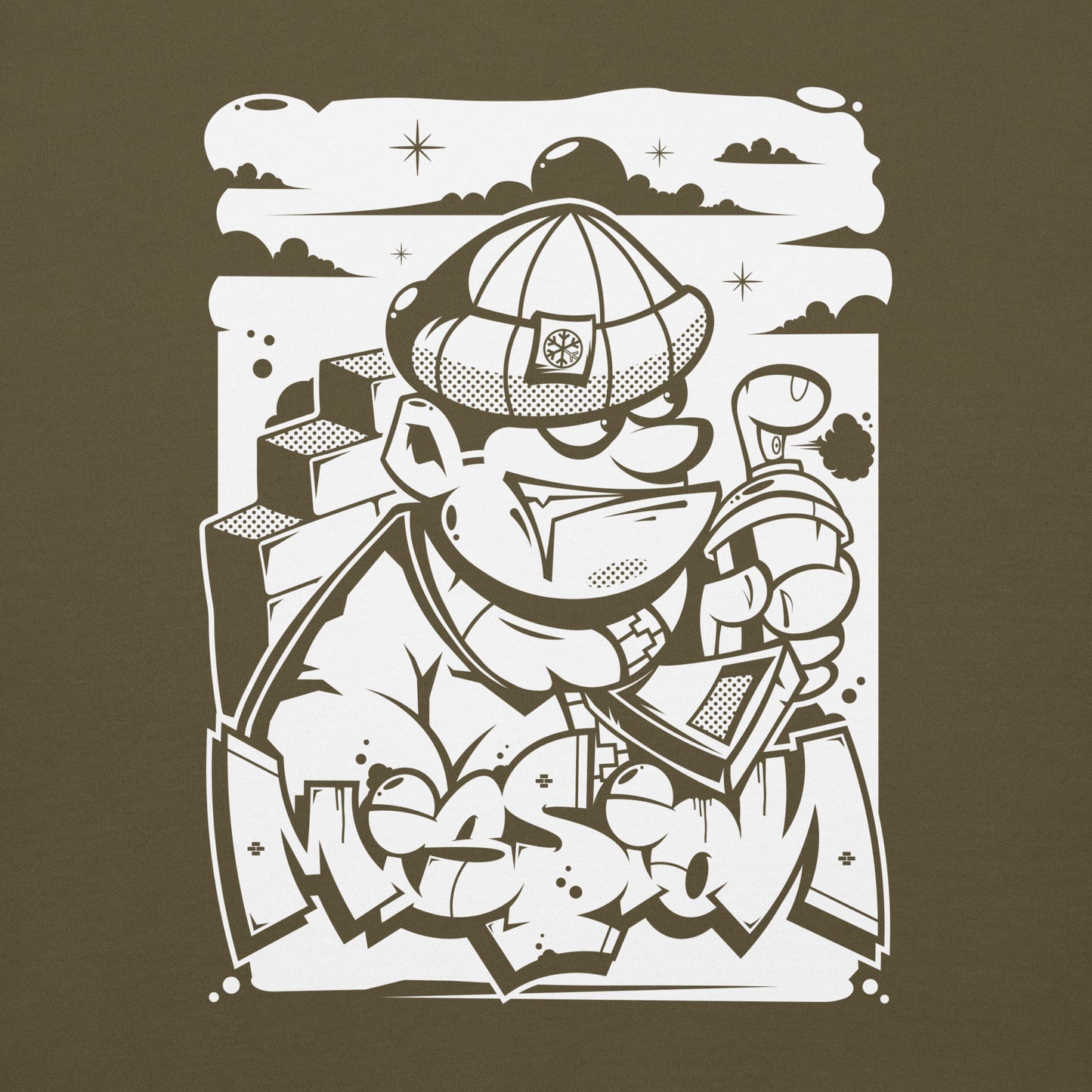 Green-Mission Graffiti Character Hoodie from B.Different Clothing, graphic, graffiti-inspired streetwear