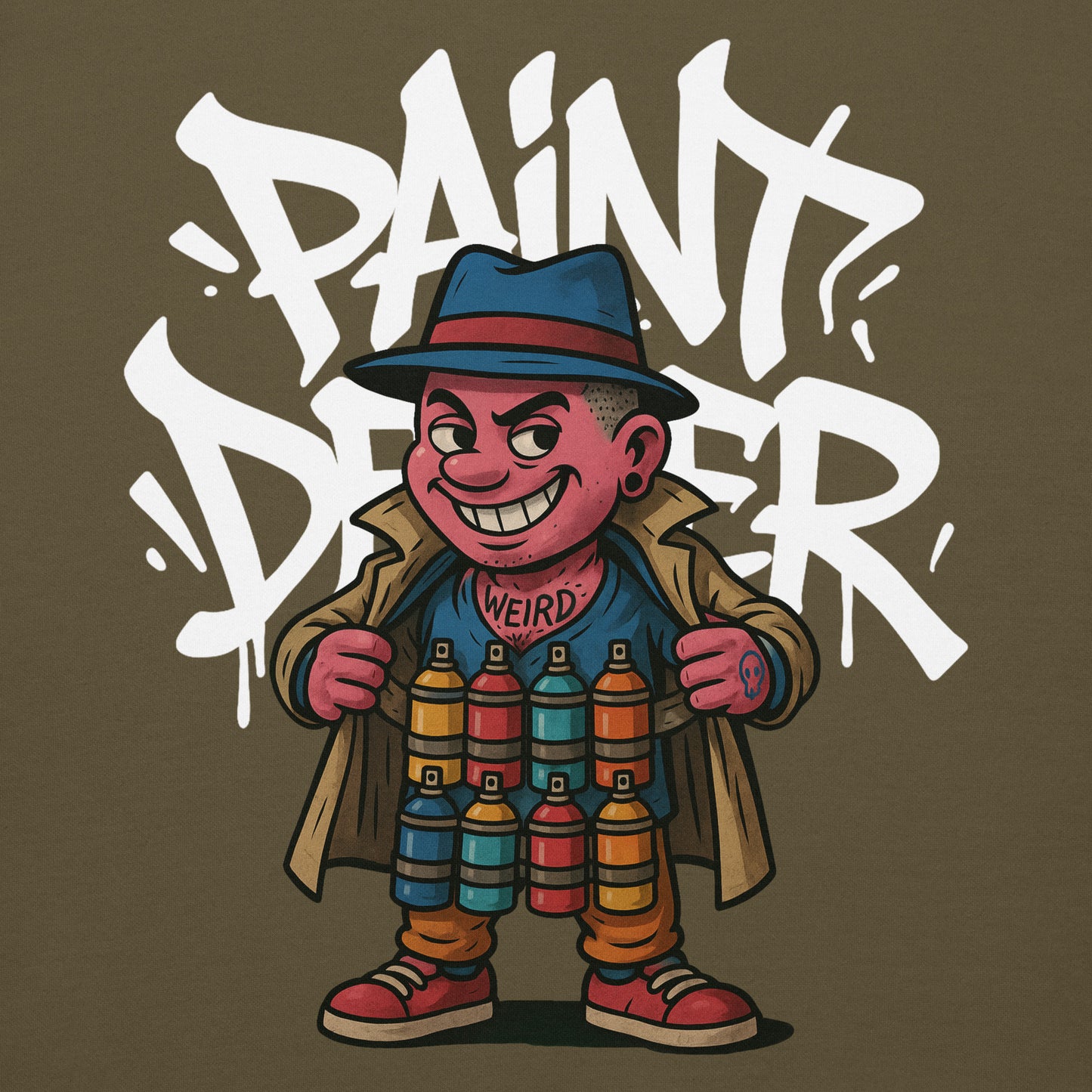 Green-Paint Dealer Graffiti Character Hoodie from B.Different Clothing, graphic, graffiti-inspired streetwear