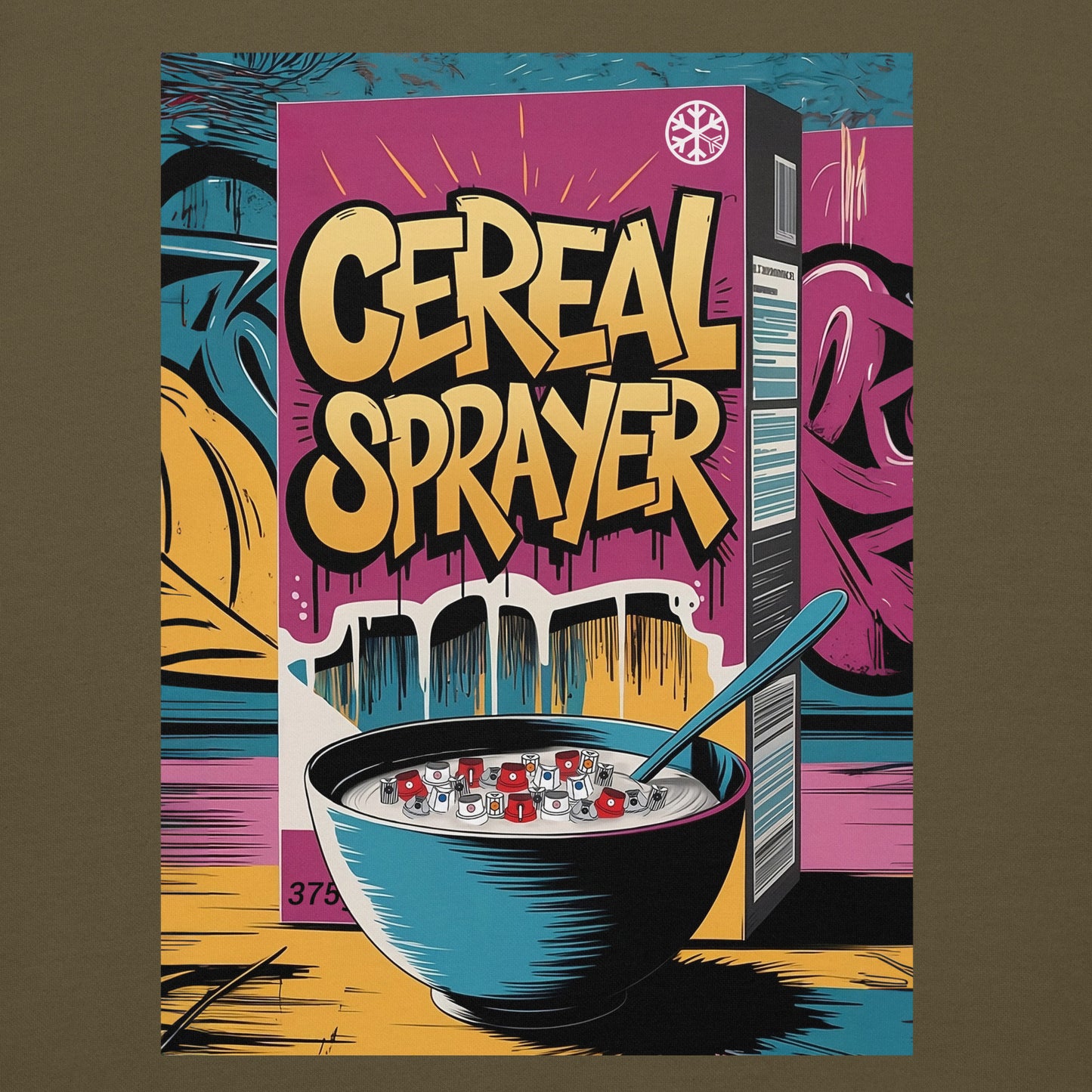 Green-Cereal Sprayer Graffiti Hoodie from B.Different Clothing, graphic, graffiti-inspired streetwear