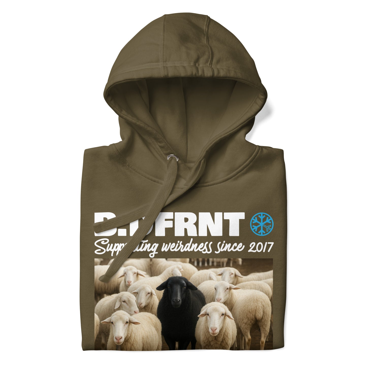 Green-Black Sheep Hoodie from B.Different Clothing, folded, graffiti-inspired streetwear