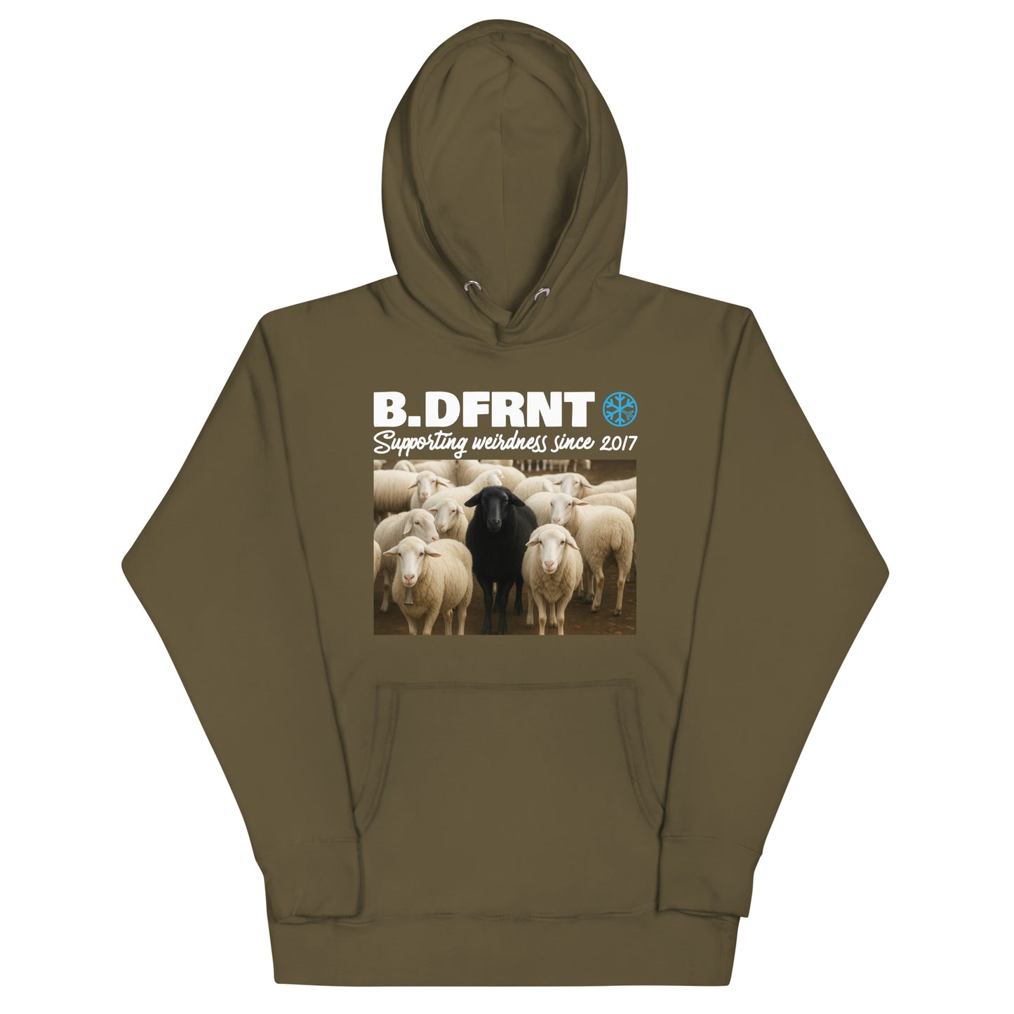Green-Black Sheep Hoodie from B.Different Clothing, front view, graffiti-inspired streetwear