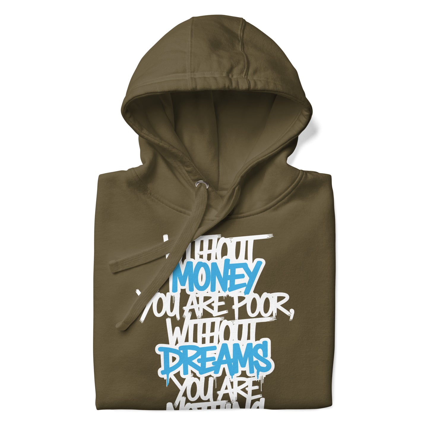 Green-Without Dreams You Are Nothing Graffiti Hoodie from B.Different Clothing, folded, graffiti-inspired streetwear