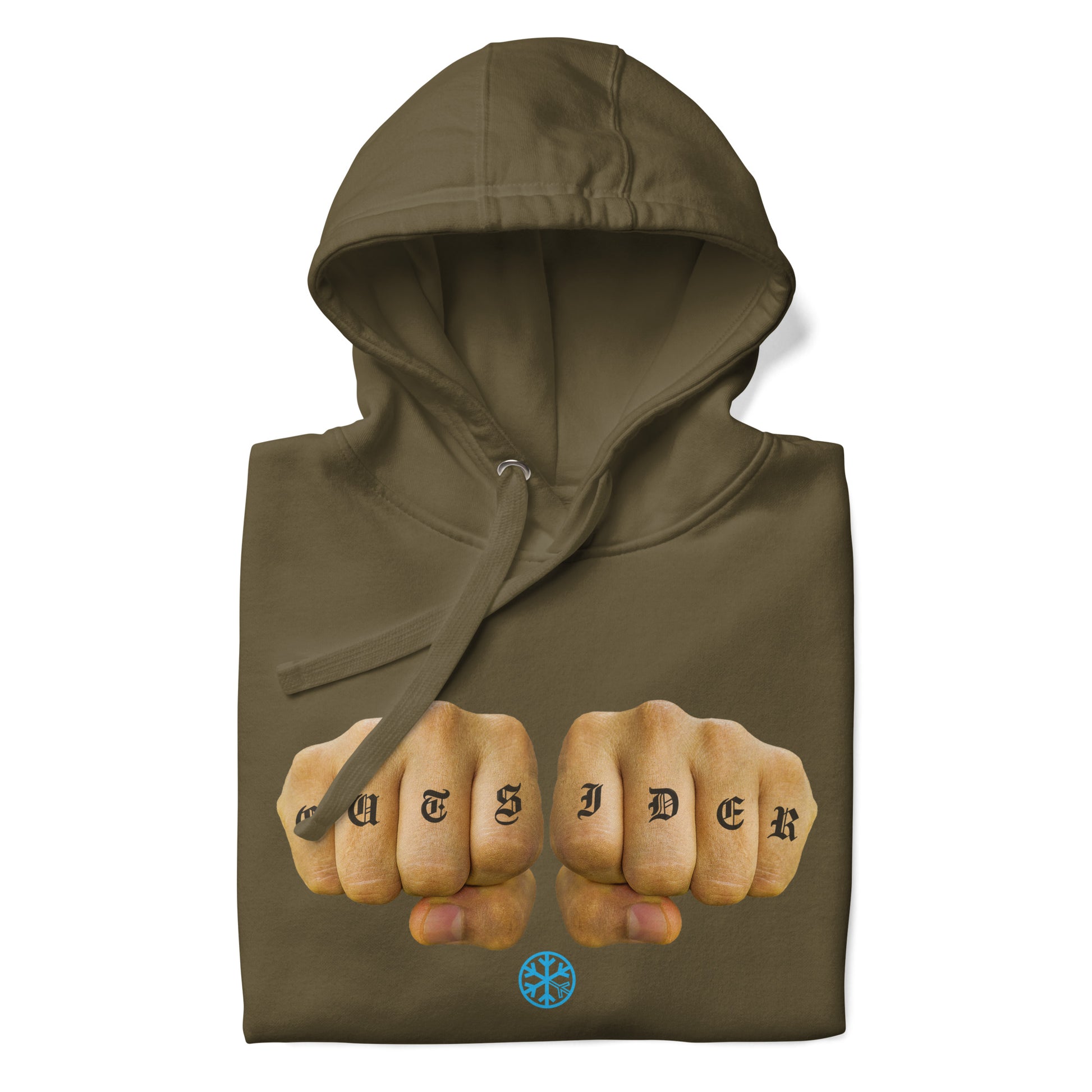 Green-Outsider Tattoo Hoodie from B.Different Clothing, folded, graffiti-inspired streetwear