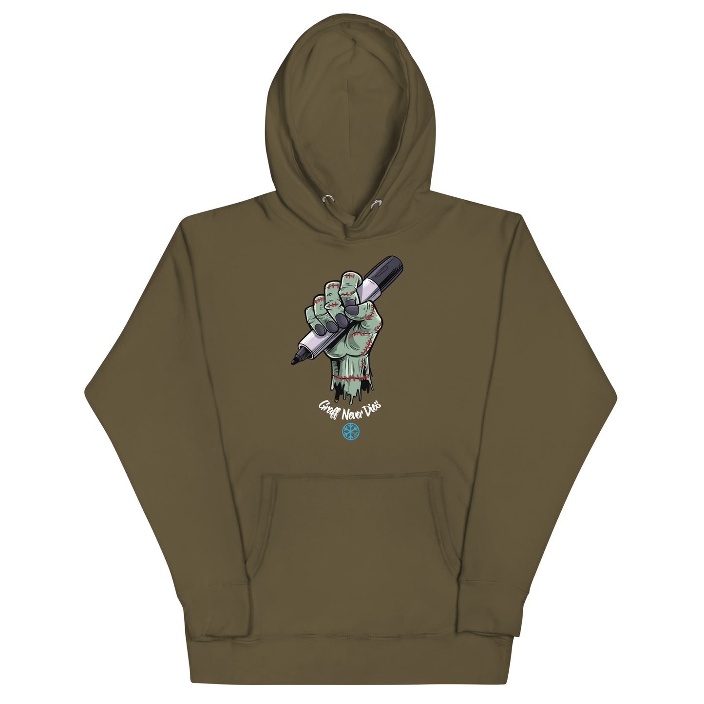 Green-Thing Graffiti Hoodie from B.Different Clothing, front view, graffiti-inspired streetwear